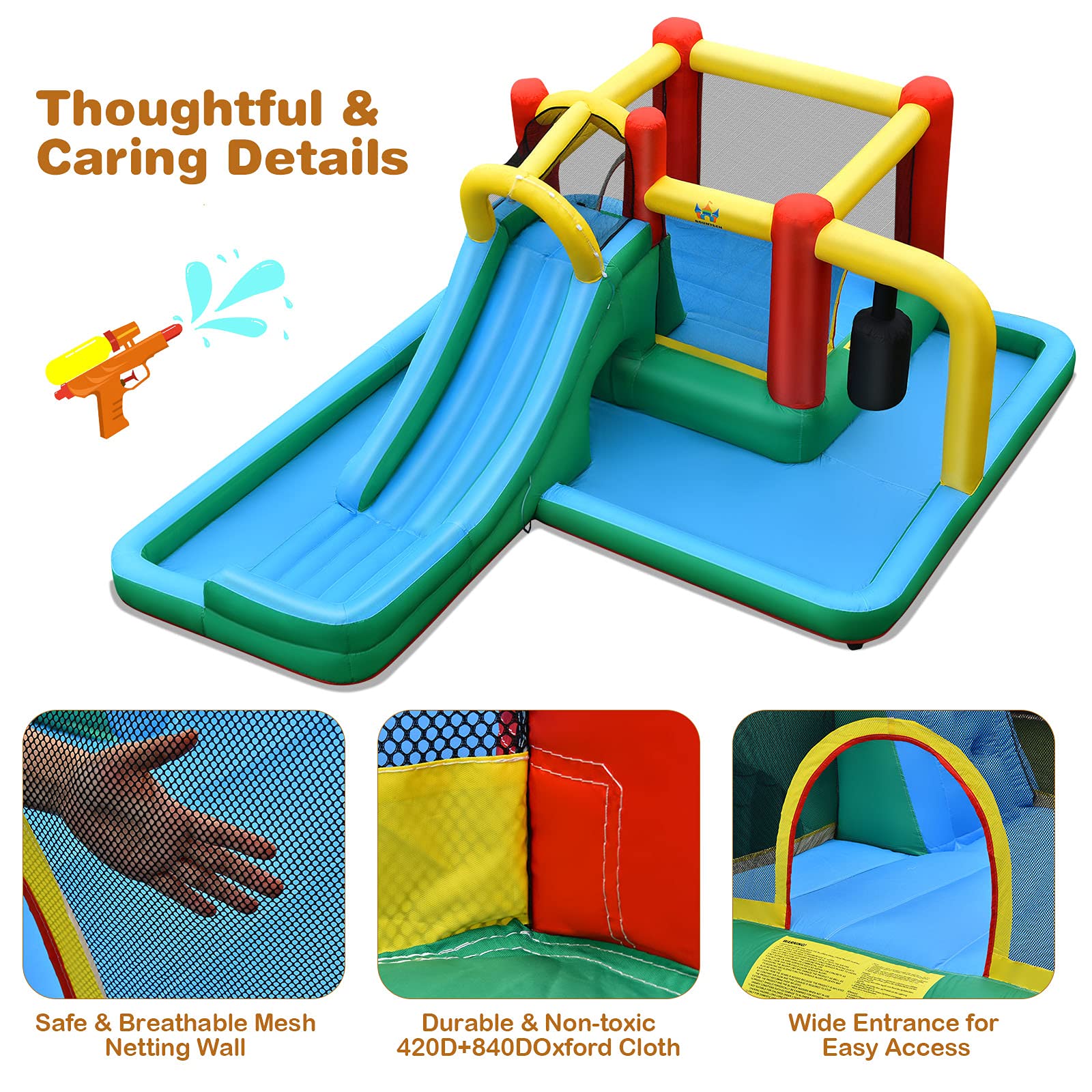 HONEY JOY Inflatable Water Slide, 6-in-1 Kids Water Slide Jumping Bounce House - Image 6