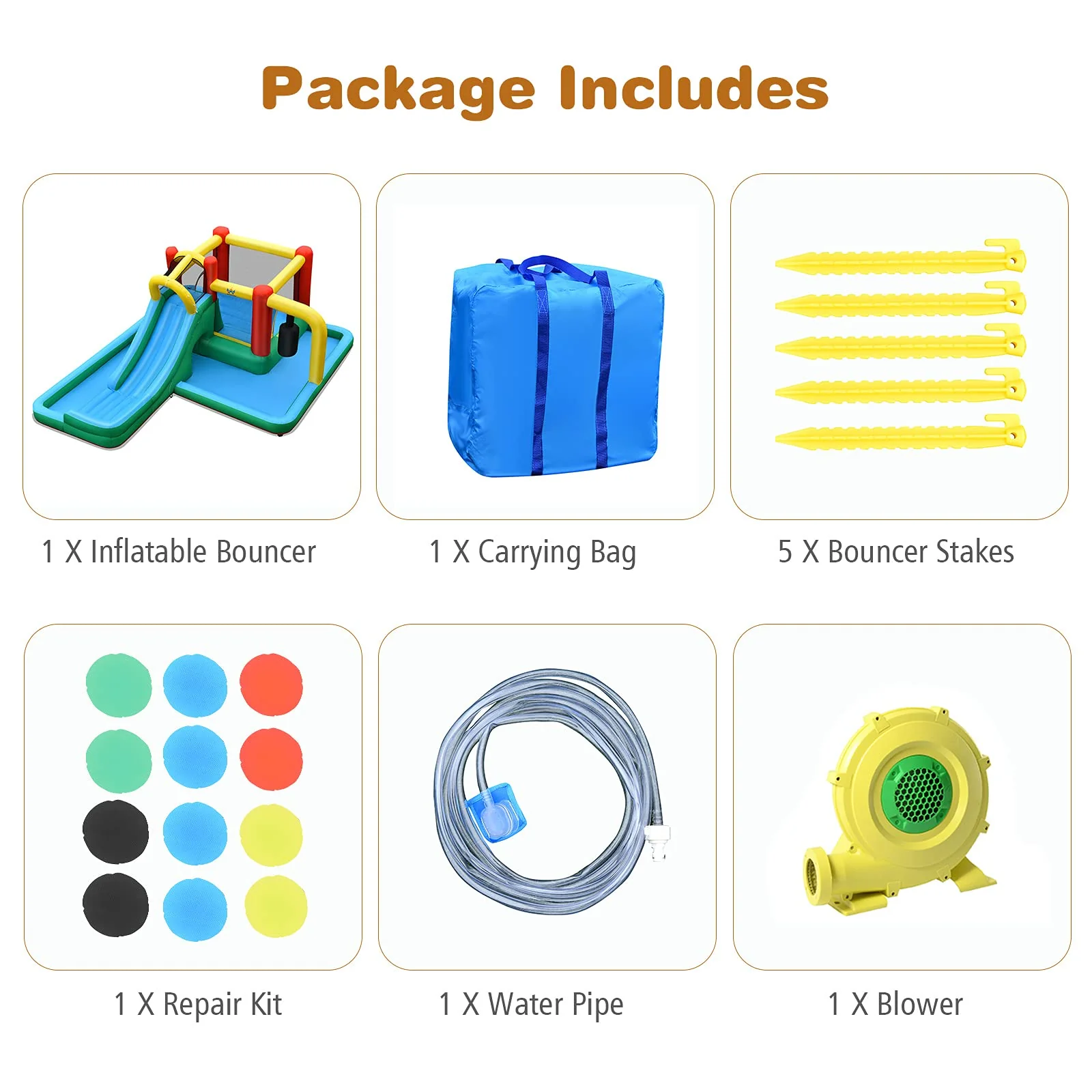 HONEY JOY Inflatable Water Slide, 6-in-1 Kids Water Slide Jumping Bounce House - Image 7