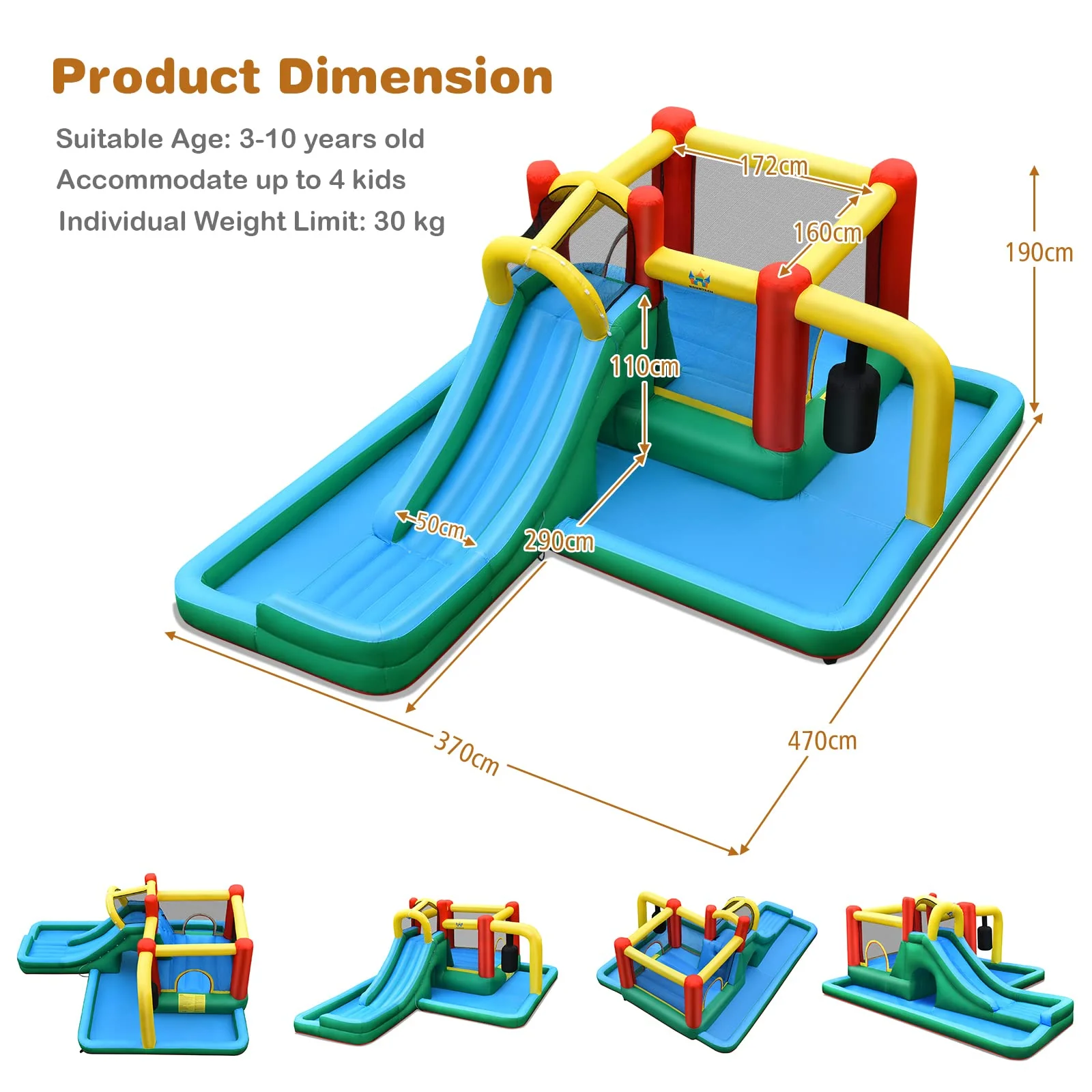 HONEY JOY Inflatable Water Slide, 6-in-1 Kids Water Slide Jumping Bounce House - Image 9