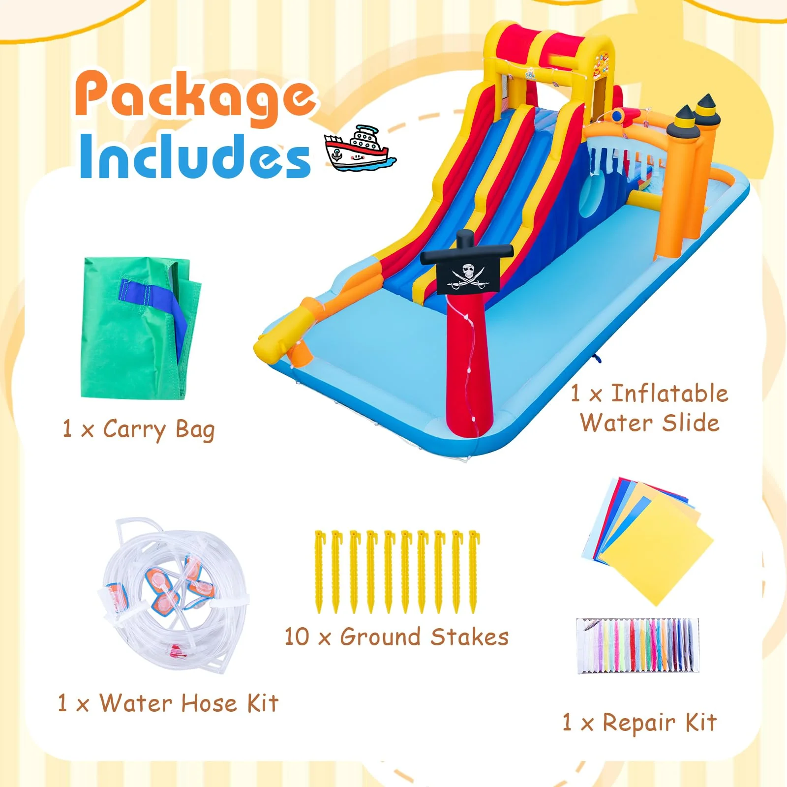 HONEY JOY Inflatable Water Slide, 6-in-1 Water Park w/Dual Slides, Climbing Wall, Water Cannon, Splash Pools - Image 2