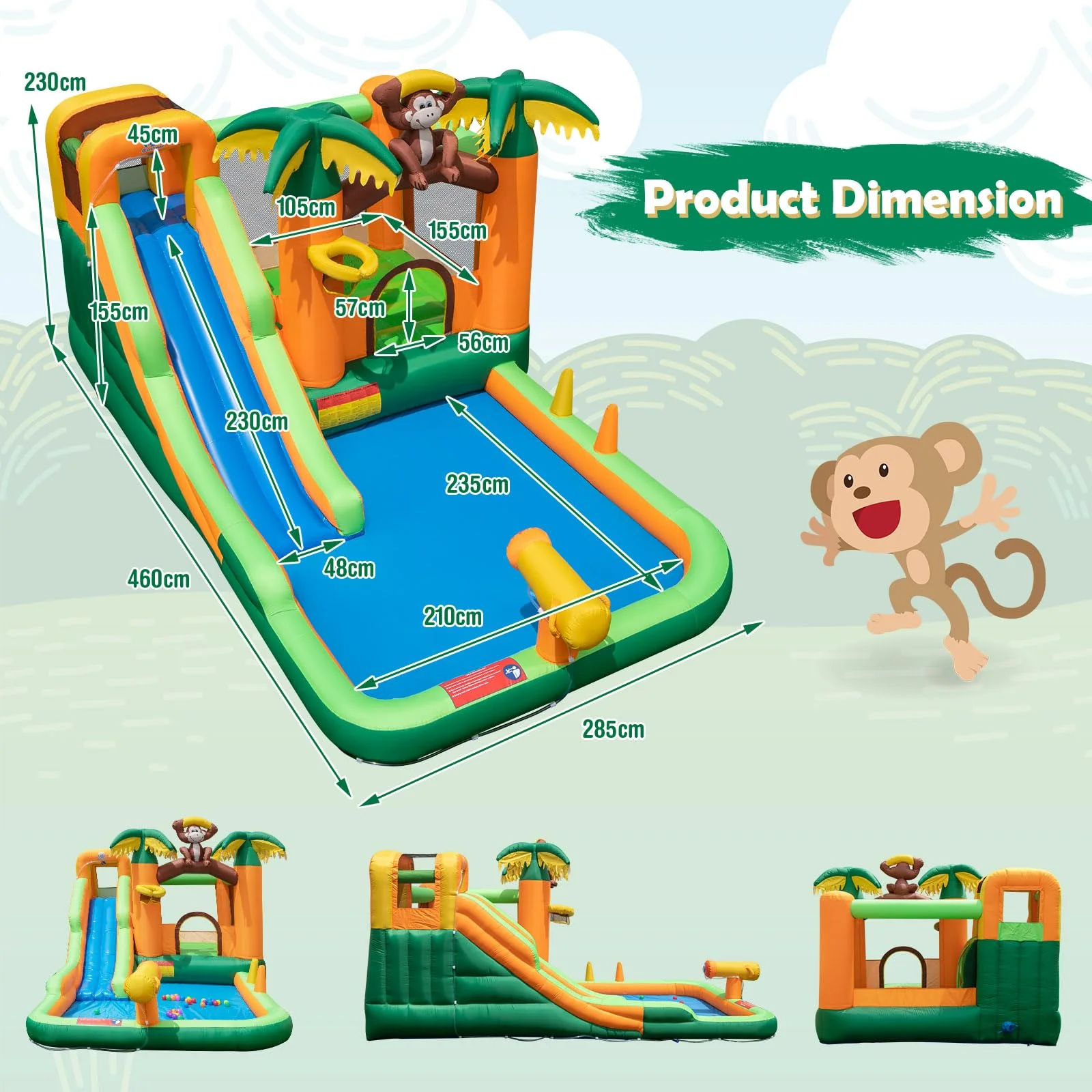 HONEY JOY Inflatable Water Slide, 7-in-1 Bounce House Water Park w/Splash Pool, Water Cannon - Image 3