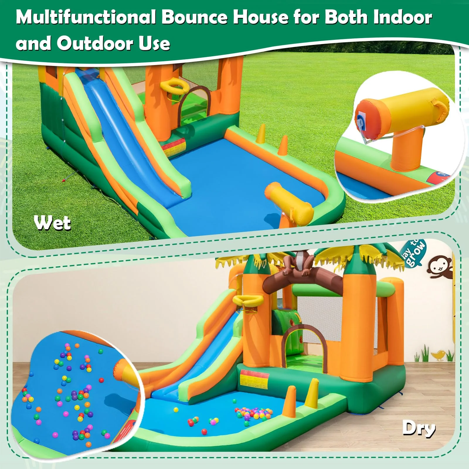 HONEY JOY Inflatable Water Slide, 7-in-1 Bounce House Water Park w/Splash Pool, Water Cannon - Image 6