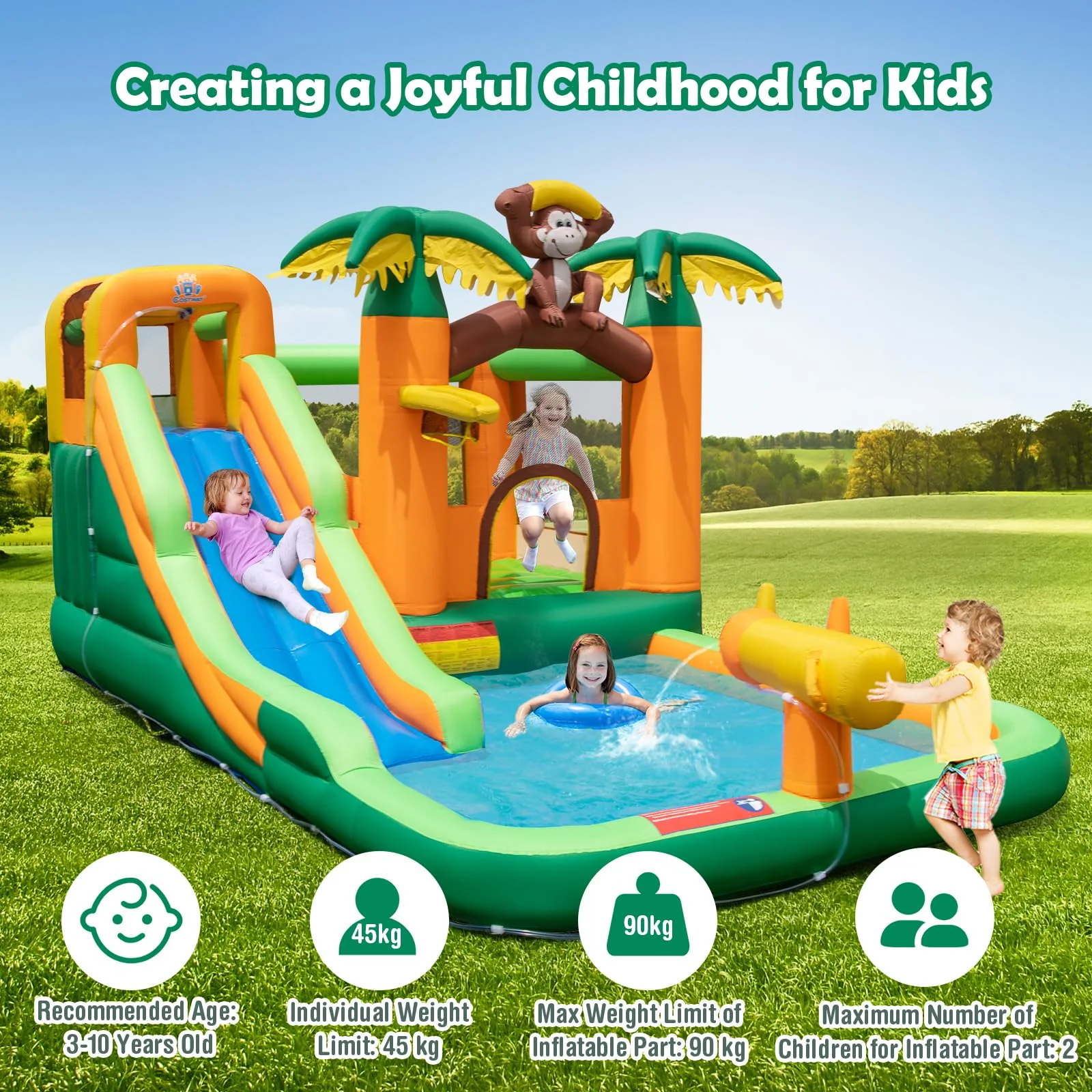 HONEY JOY Inflatable Water Slide, 7-in-1 Bounce House Water Park w/Splash Pool, Water Cannon - Image 9