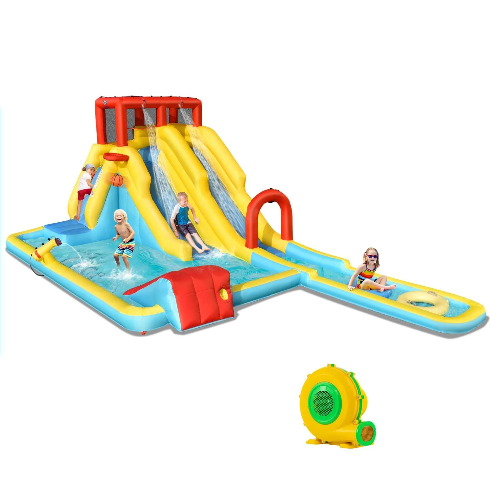 HONEY JOY Inflatable Water Slide, 7-in-1 Double Long Slide Inflatable Water Park w/Climbing Wall - Image 10