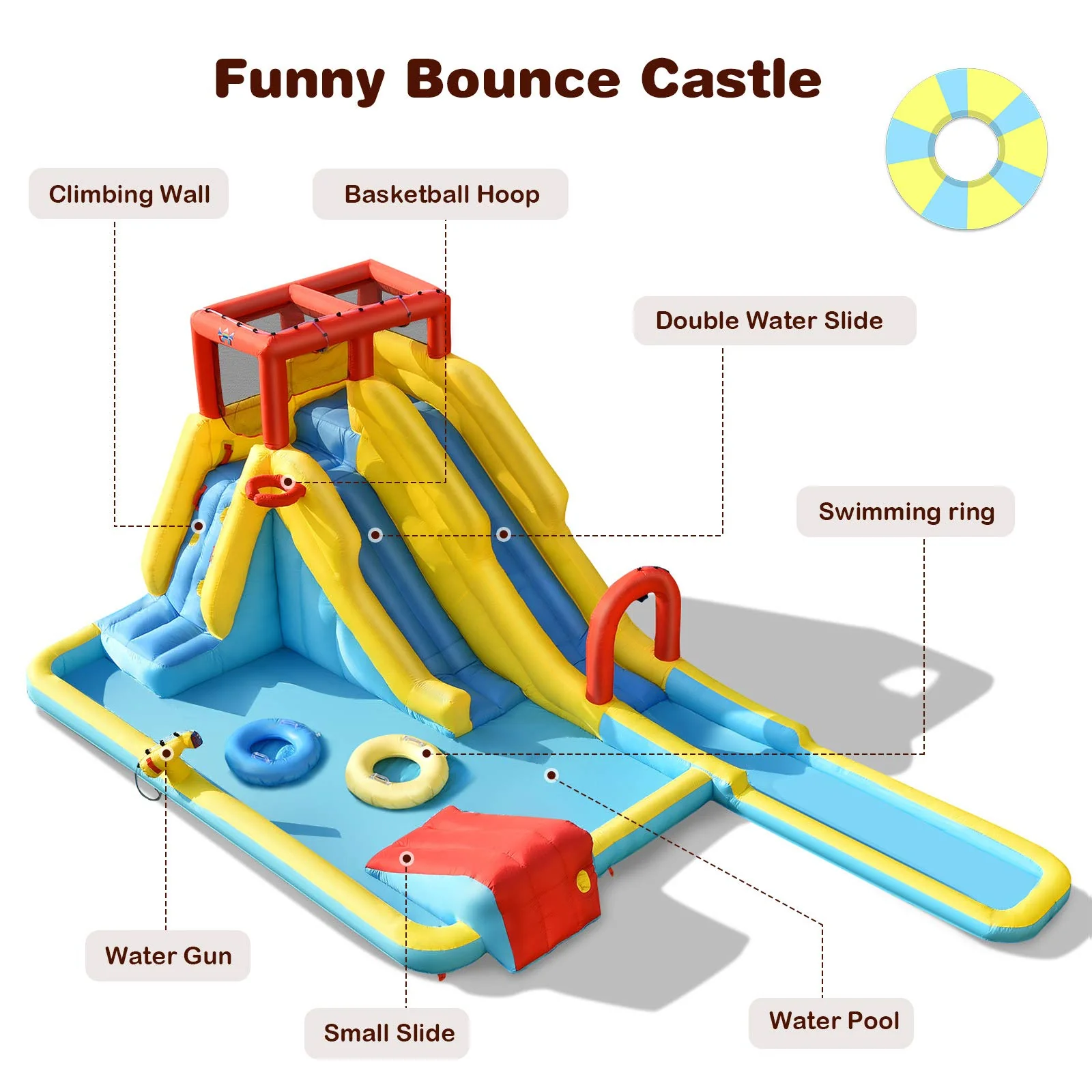 HONEY JOY Inflatable Water Slide, 7-in-1 Double Long Slide Inflatable Water Park w/Climbing Wall - Image 3