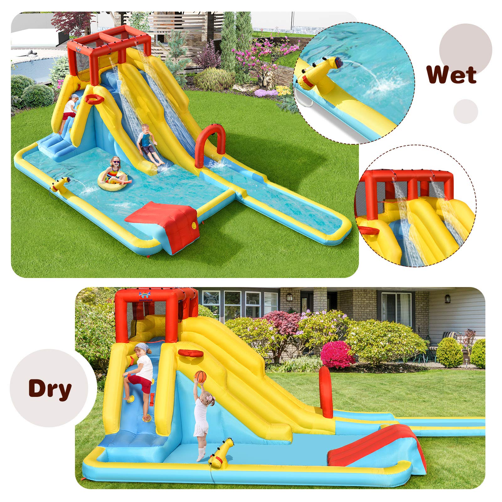 HONEY JOY Inflatable Water Slide, 7-in-1 Double Long Slide Inflatable Water Park w/Climbing Wall - Image 5