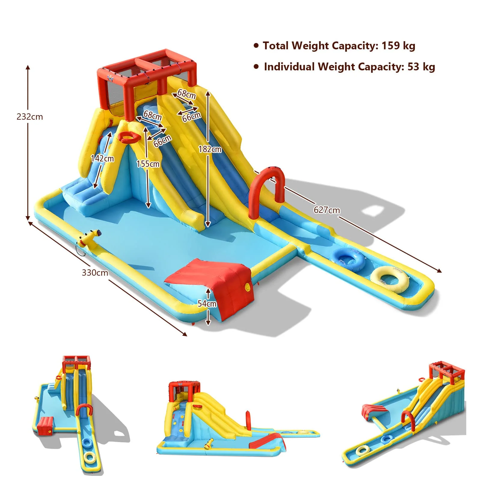 HONEY JOY Inflatable Water Slide, 7-in-1 Double Long Slide Inflatable Water Park w/Climbing Wall - Image 7