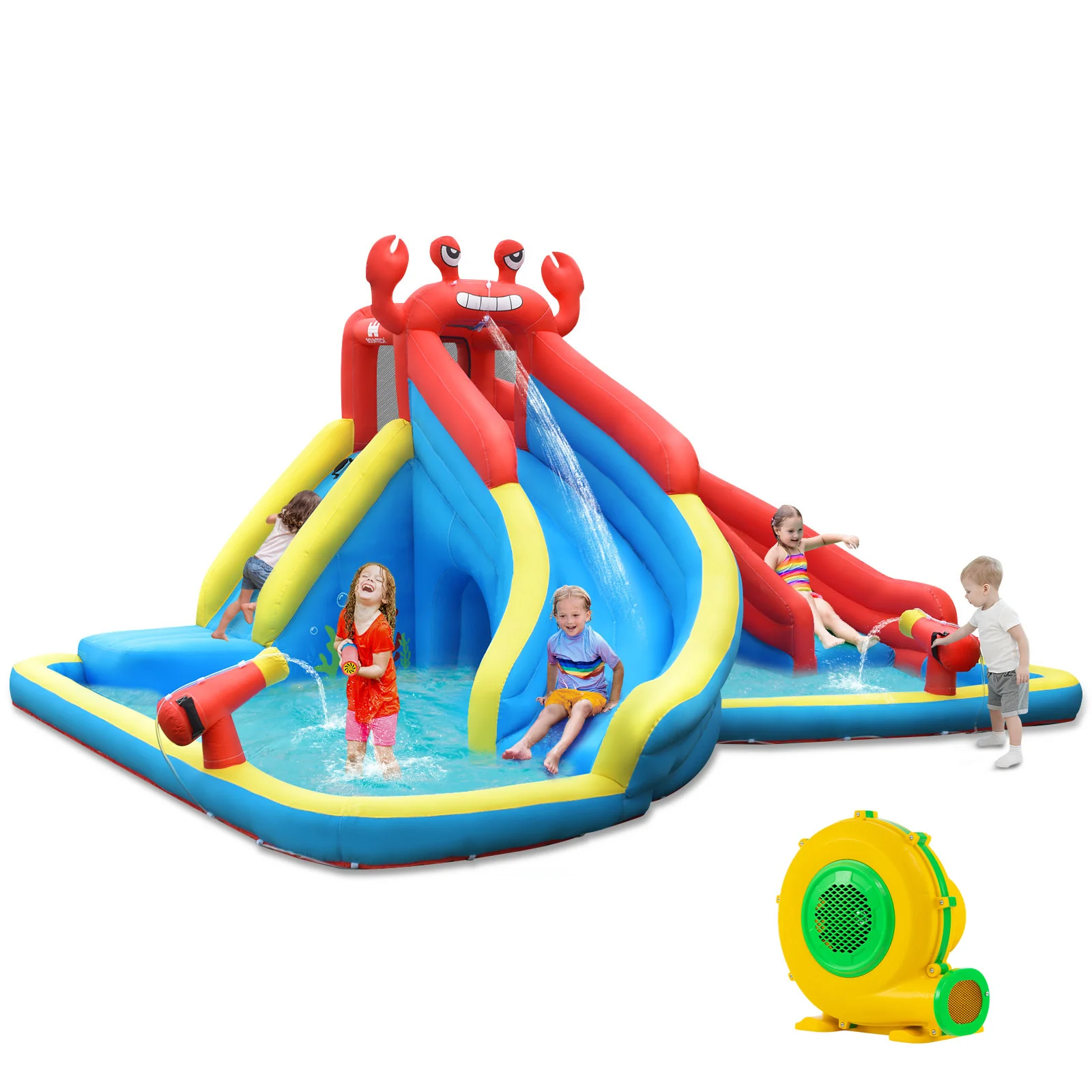 HONEY JOY Inflatable Water Slide, 7 in 1 Giant Water Park Double Long Slide w/Splash Pool, Tunnel Adventure - Image 10