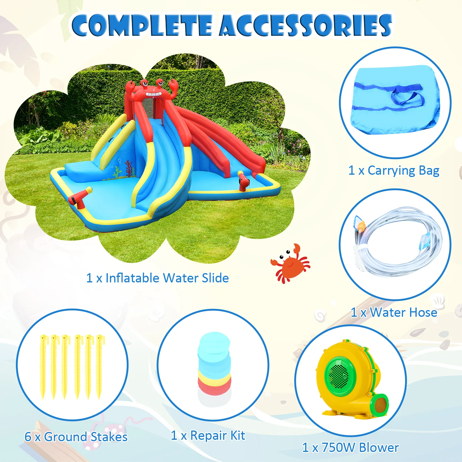 HONEY JOY Inflatable Water Slide, 7 in 1 Giant Water Park Double Long Slide w/Splash Pool, Tunnel Adventure - Image 11