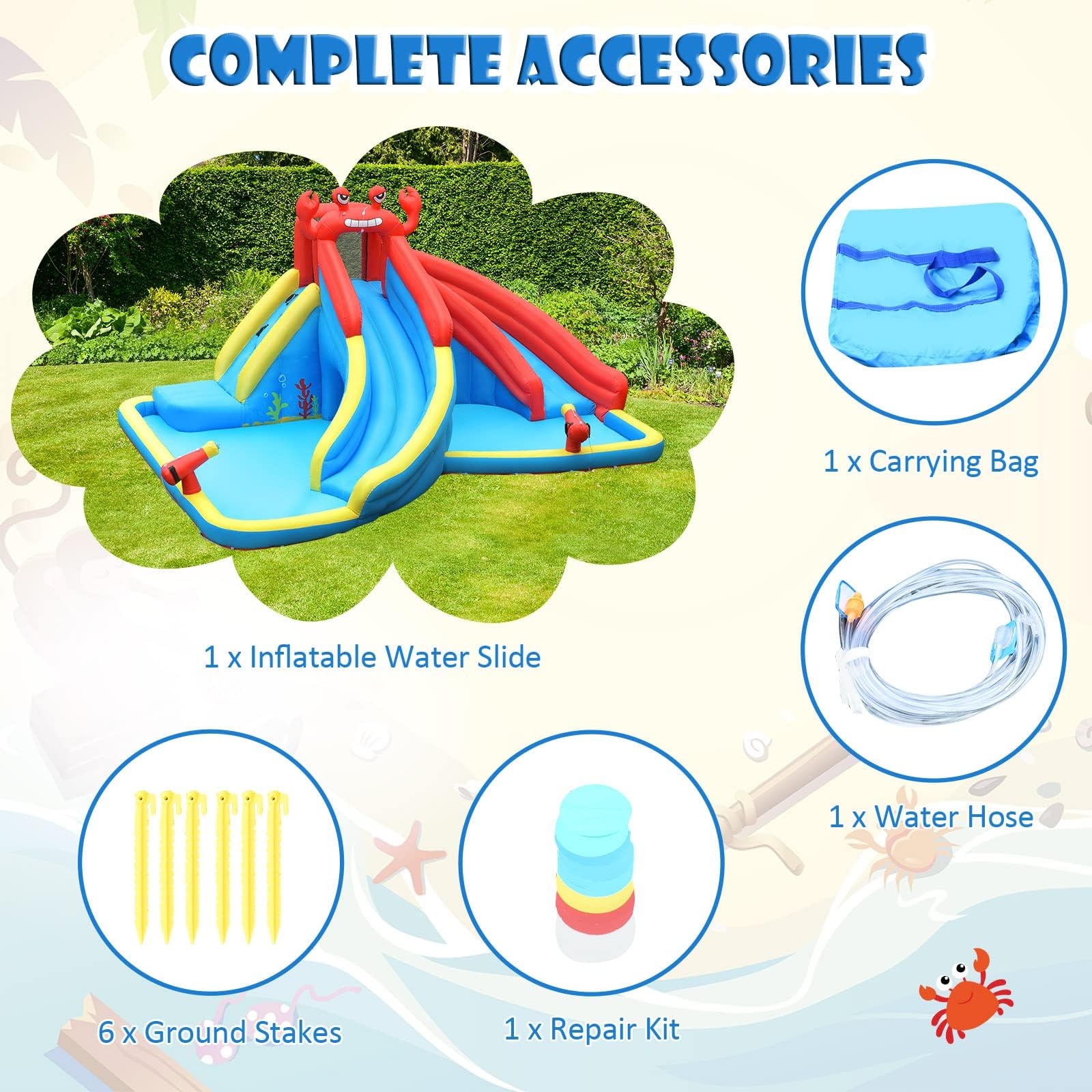 HONEY JOY Inflatable Water Slide, 7 in 1 Giant Water Park Double Long Slide w/Splash Pool, Tunnel Adventure - Image 4