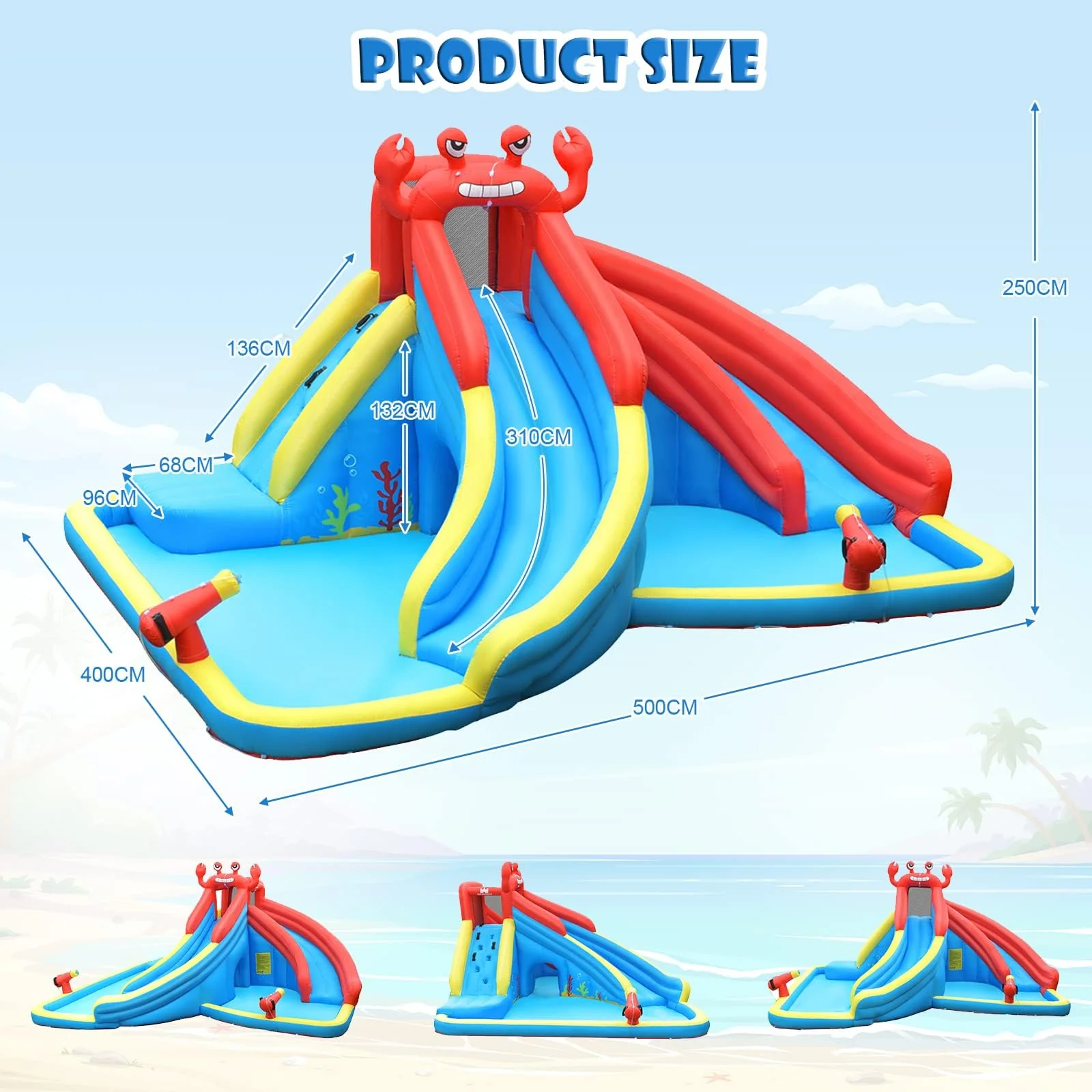 HONEY JOY Inflatable Water Slide, 7 in 1 Giant Water Park Double Long Slide w/Splash Pool, Tunnel Adventure - Image 5