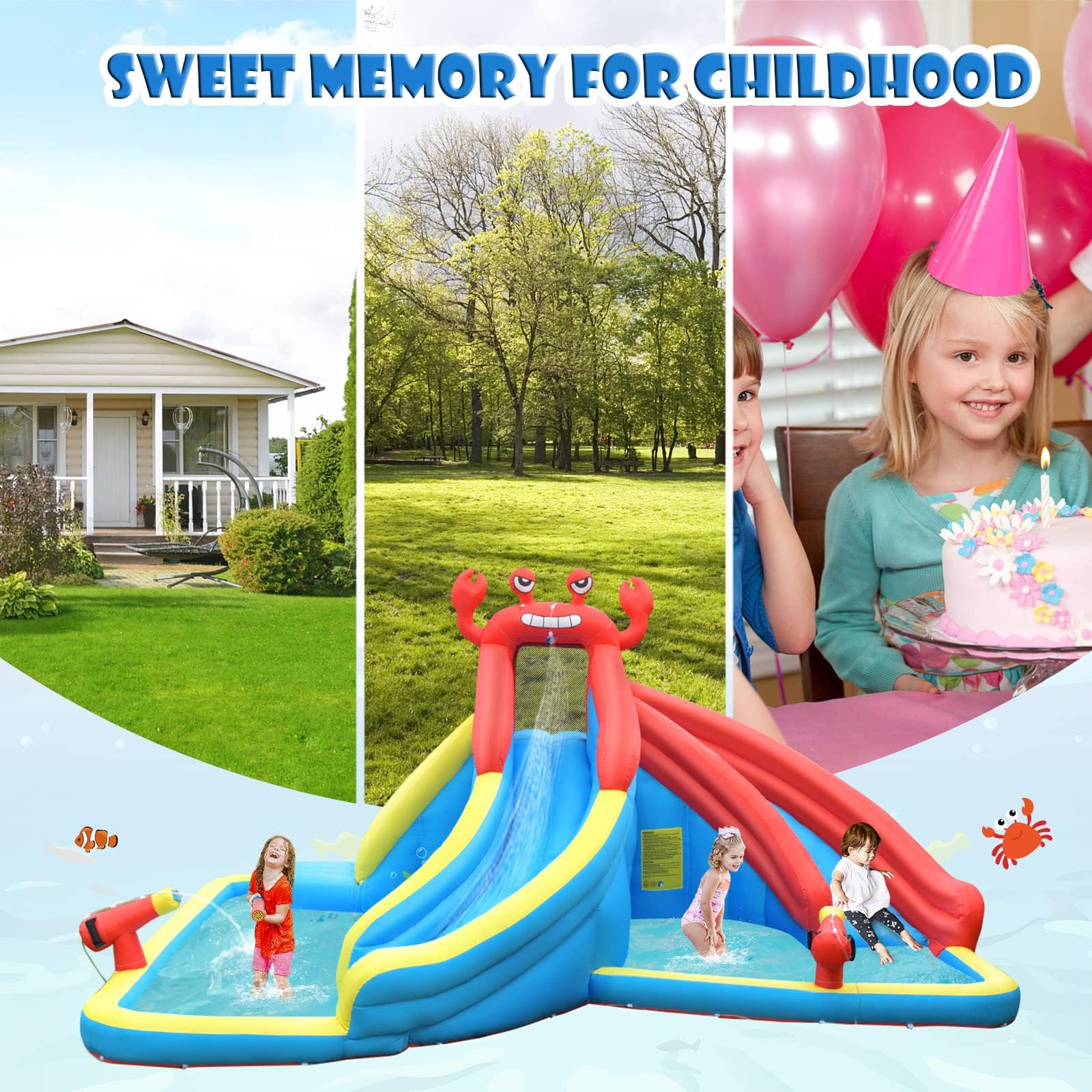 HONEY JOY Inflatable Water Slide, 7 in 1 Giant Water Park Double Long Slide w/Splash Pool, Tunnel Adventure - Image 6