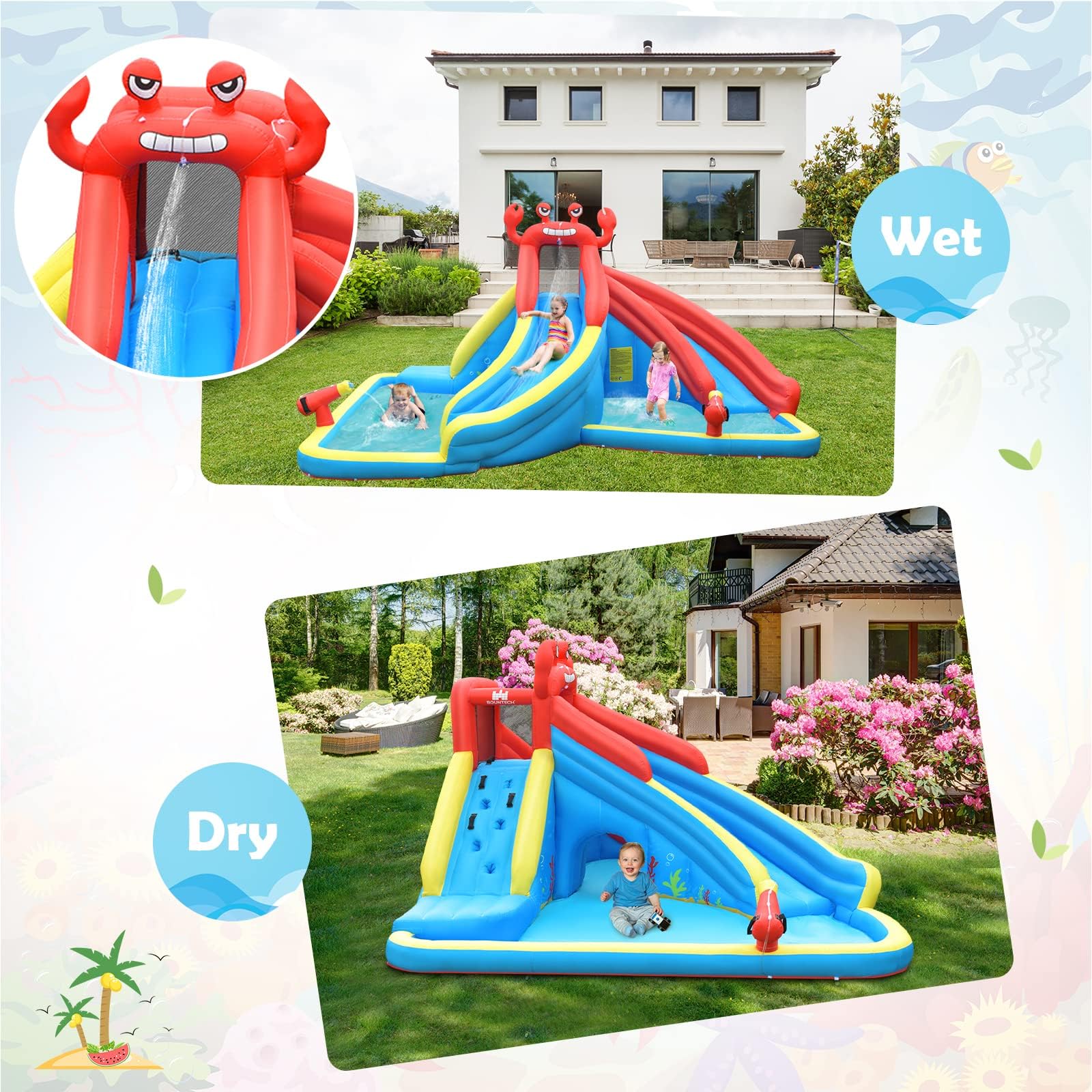 HONEY JOY Inflatable Water Slide, 7 in 1 Giant Water Park Double Long Slide w/Splash Pool, Tunnel Adventure - Image 7