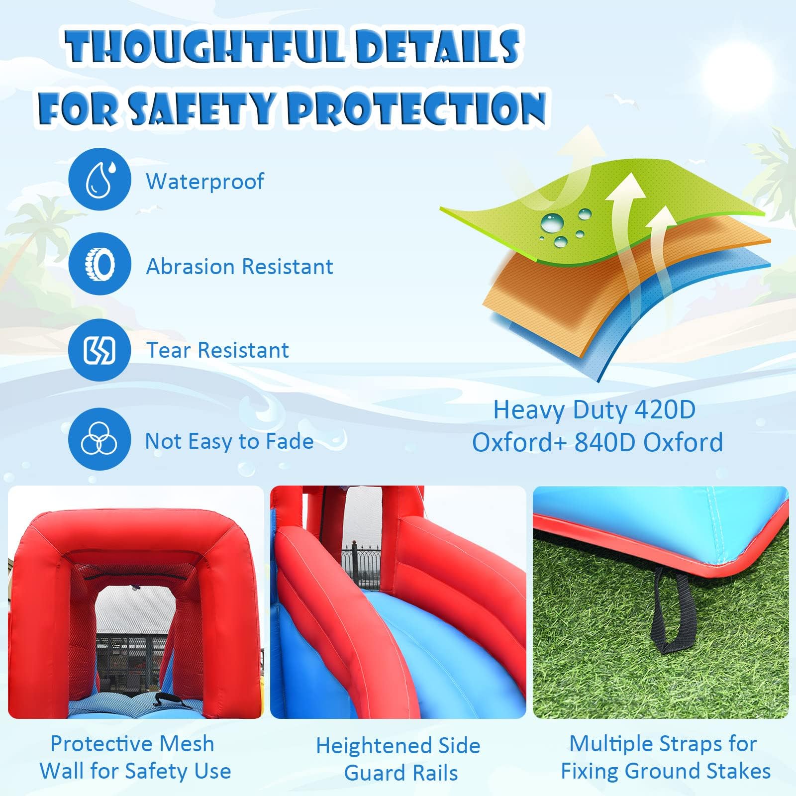 HONEY JOY Inflatable Water Slide, 7 in 1 Giant Water Park Double Long Slide w/Splash Pool, Tunnel Adventure - Image 8