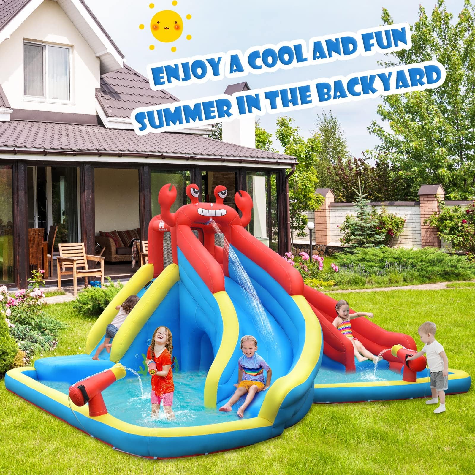 HONEY JOY Inflatable Water Slide, 7 in 1 Giant Water Park Double Long Slide w/Splash Pool, Tunnel Adventure - Image 9