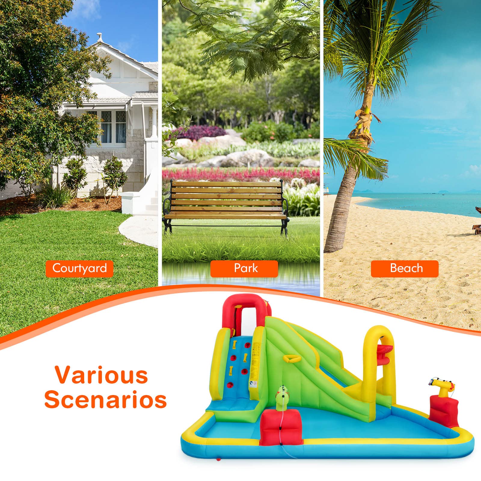 HONEY JOY Inflatable Water Slide, 7-in-1 Giant Water Slide Bouncer Park - Image 9