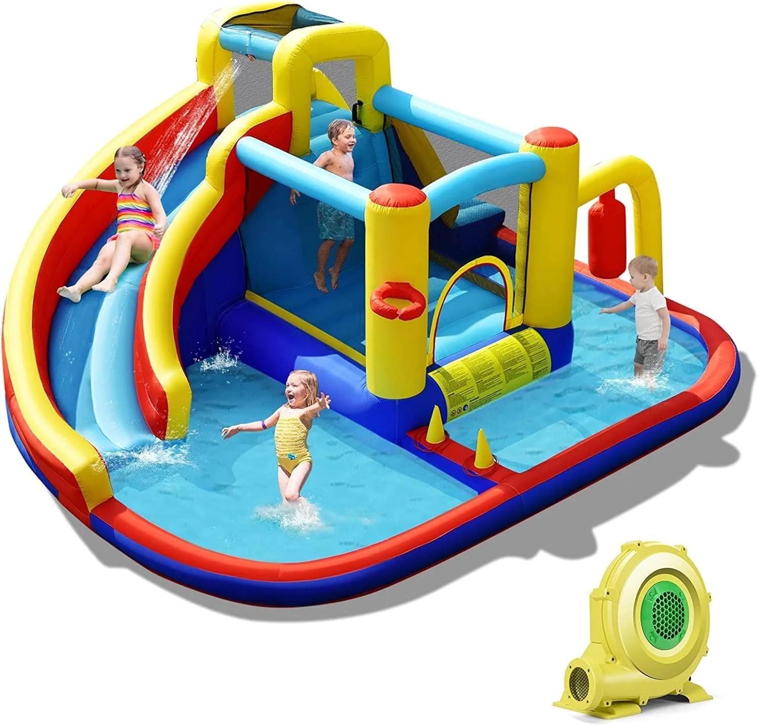HONEY JOY Inflatable Water Slide, 7-in-1 Outdoor Kids Water Bounce House Jumping Castle - Image 10