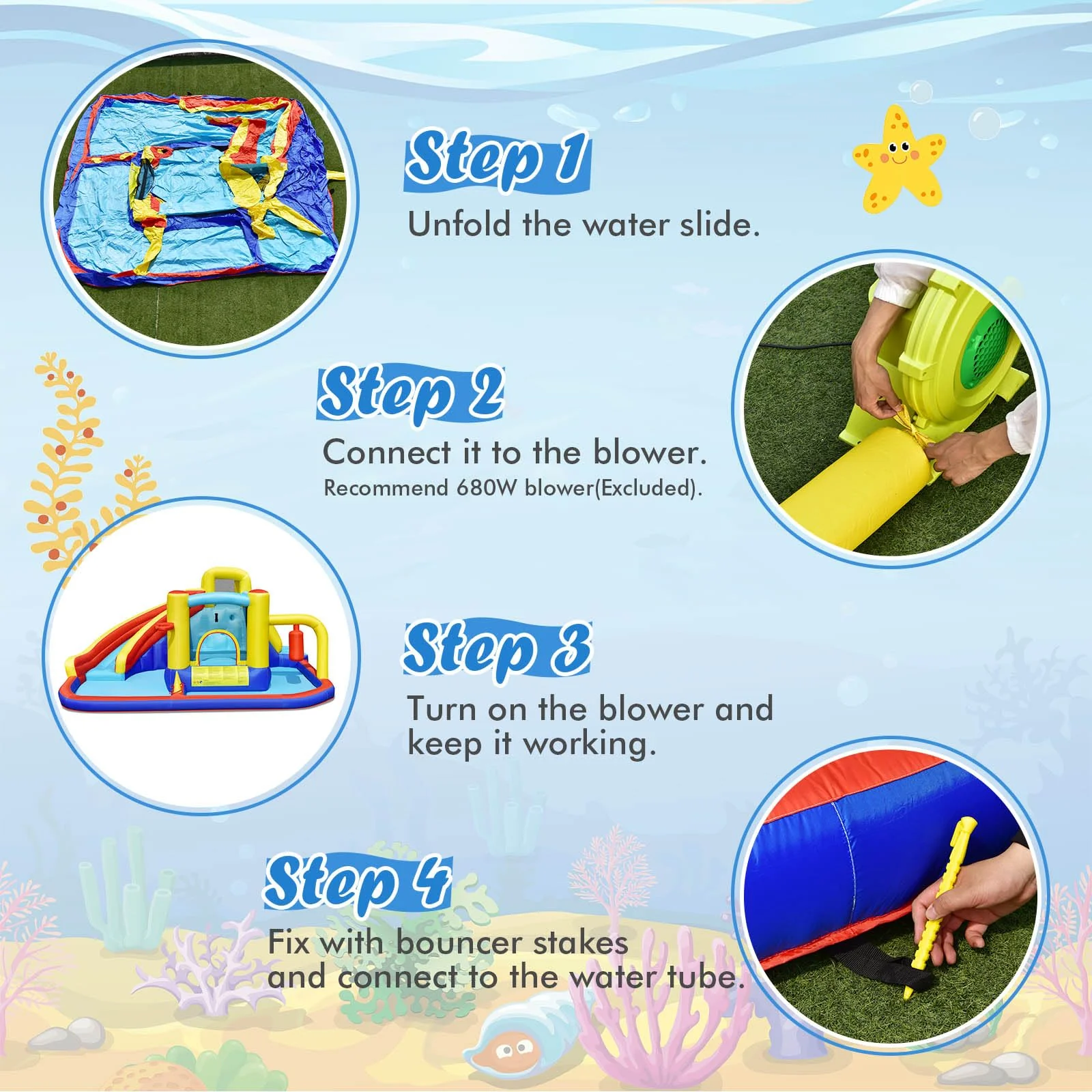 HONEY JOY Inflatable Water Slide, 7-in-1 Outdoor Kids Water Bounce House Jumping Castle - Image 6
