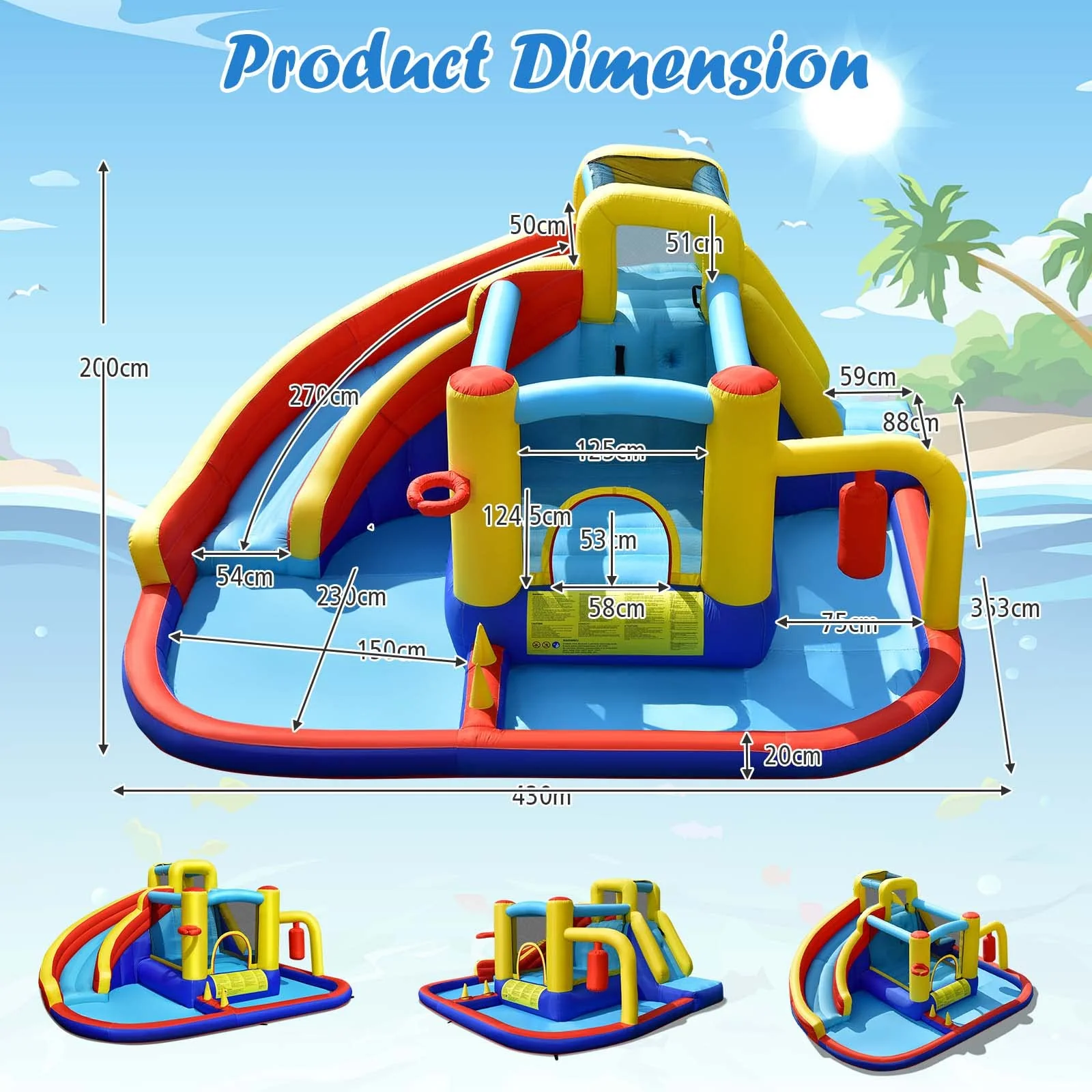 HONEY JOY Inflatable Water Slide, 7-in-1 Outdoor Kids Water Bounce House Jumping Castle - Image 7