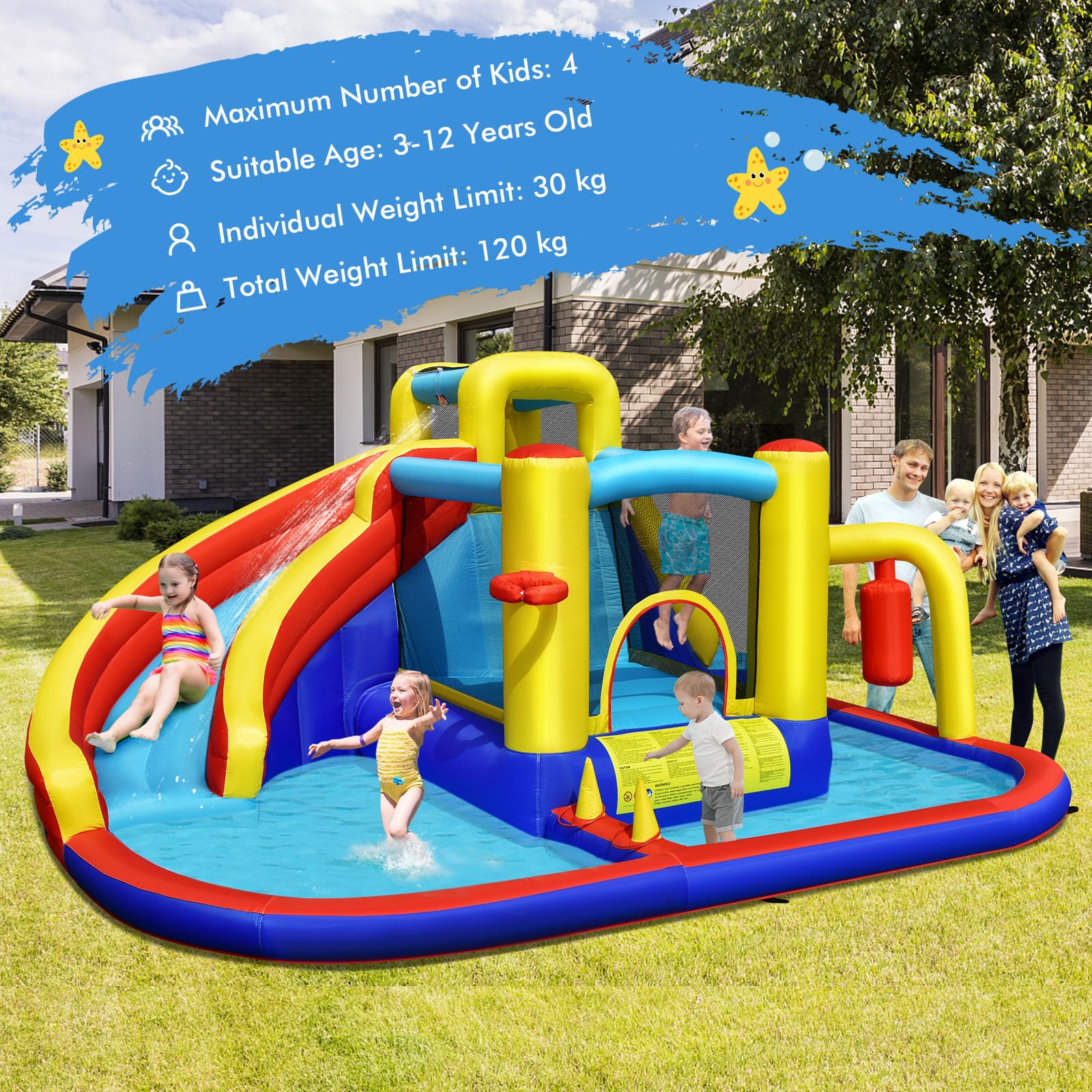 HONEY JOY Inflatable Water Slide, 7-in-1 Outdoor Kids Water Bounce House Jumping Castle - Image 8