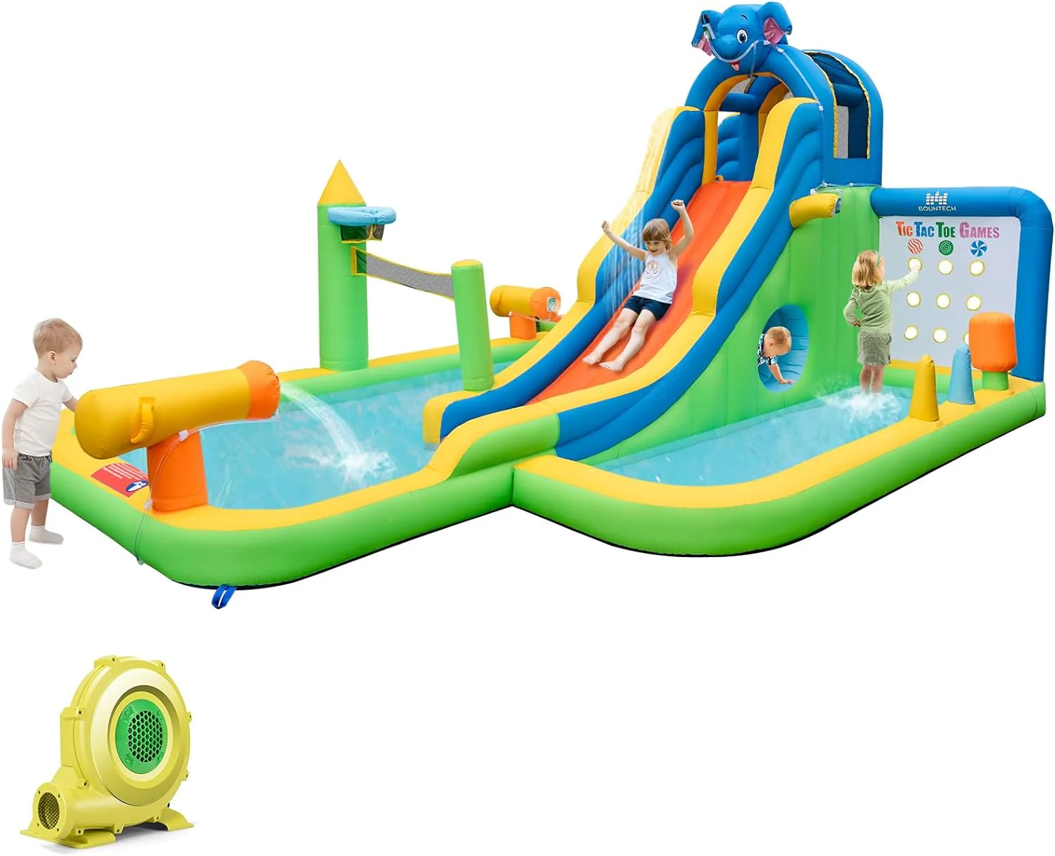 HONEY JOY Inflatable Water Slide, 9-in-1 Water Park Jumping Castle W/Ring-toss Game, Volleyball Area - Image 10