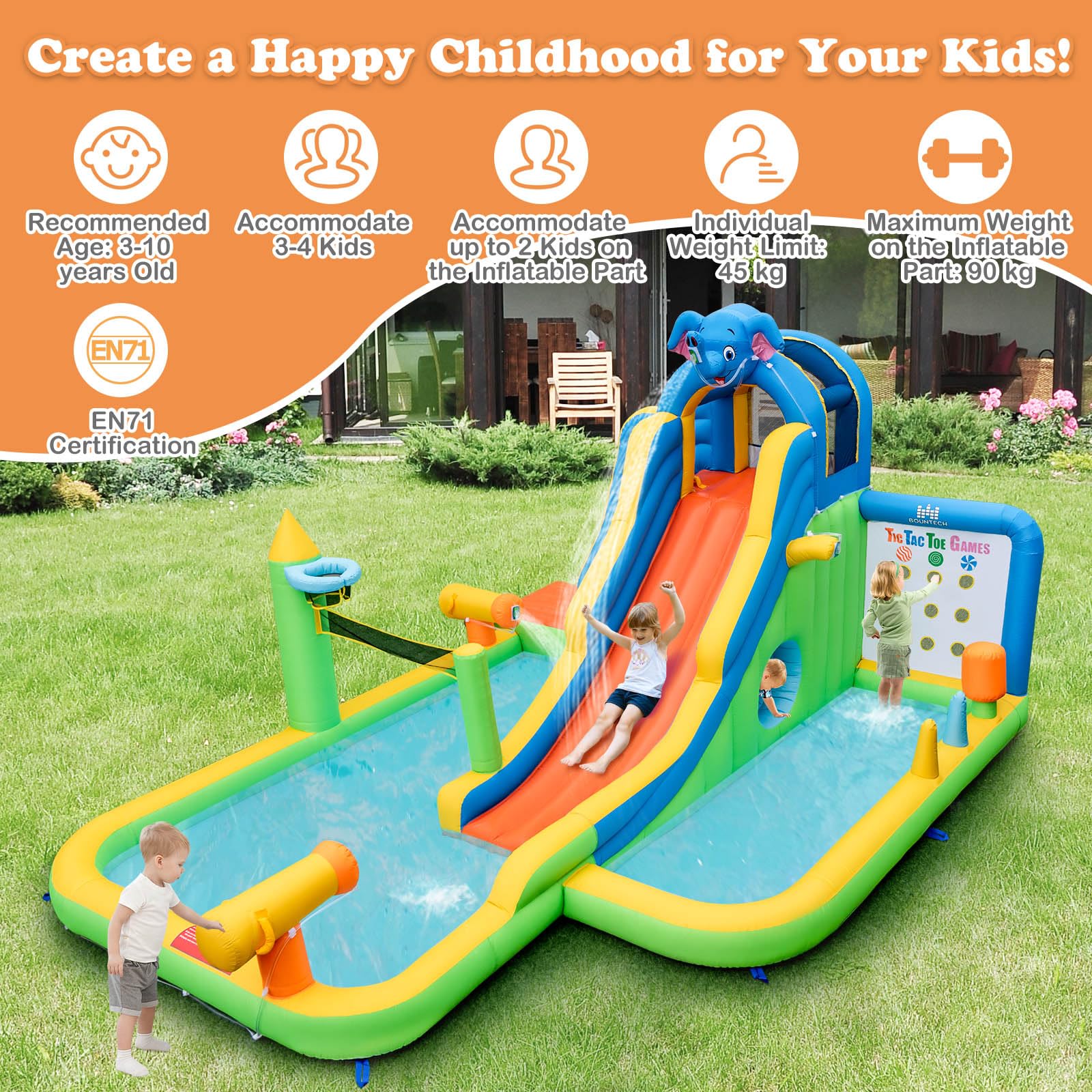 HONEY JOY Inflatable Water Slide, 9-in-1 Water Park Jumping Castle W/Ring-toss Game, Volleyball Area - Image 5