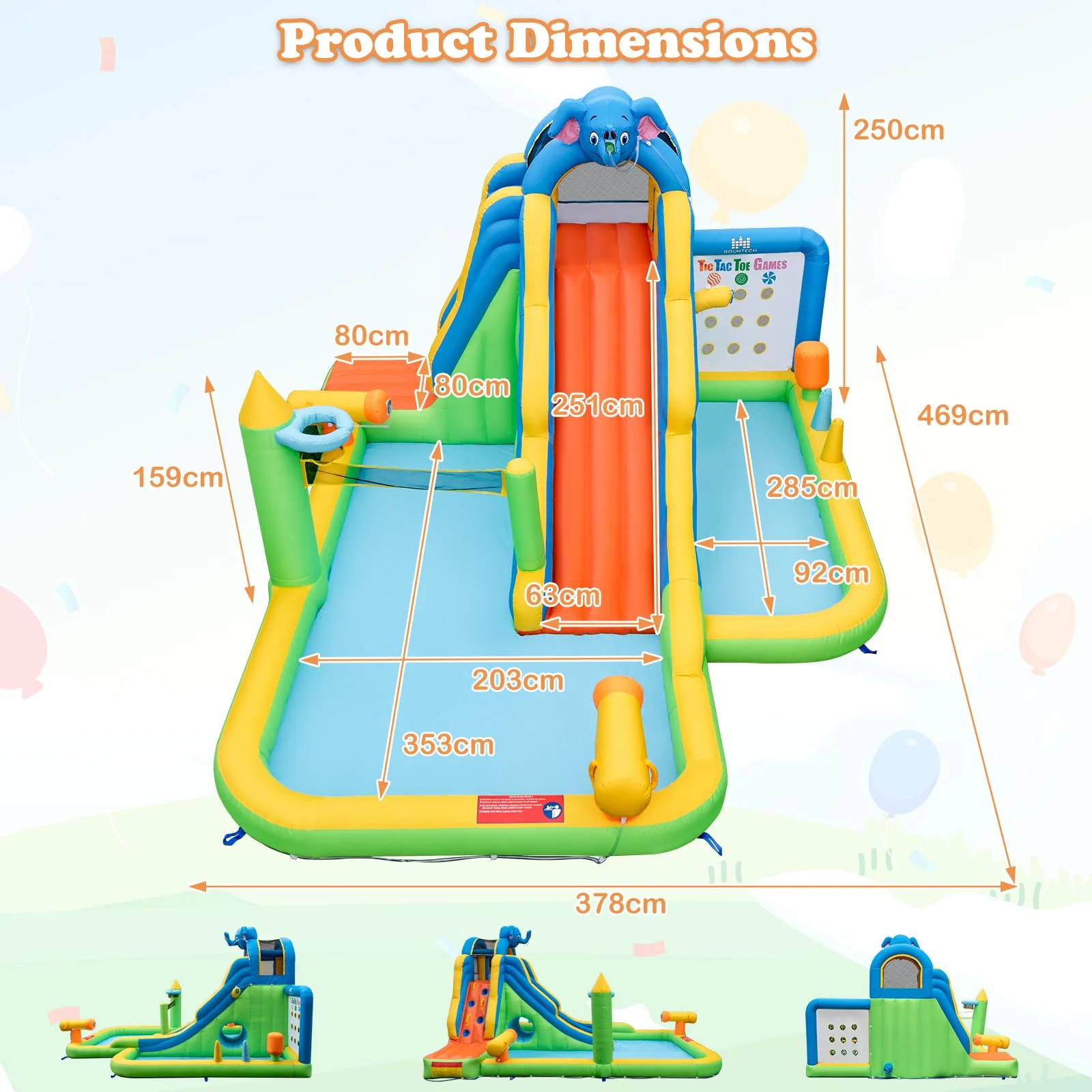 HONEY JOY Inflatable Water Slide, 9-in-1 Water Park Jumping Castle W/Ring-toss Game, Volleyball Area - Image 6