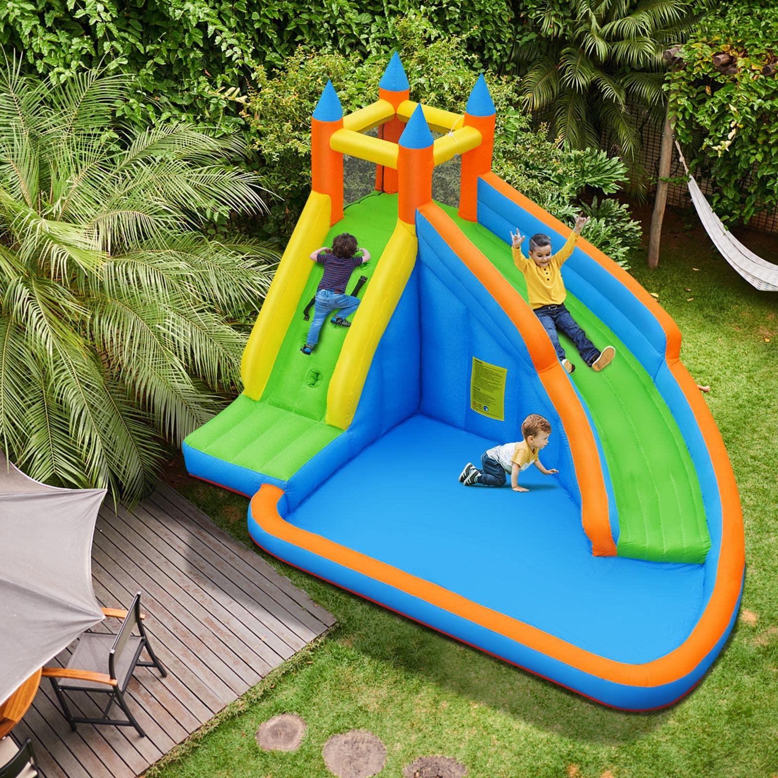 HONEY JOY Inflatable Water Slide Bouncer, Children Wet & Dry Bounce House with Climbing Wall - Image 2