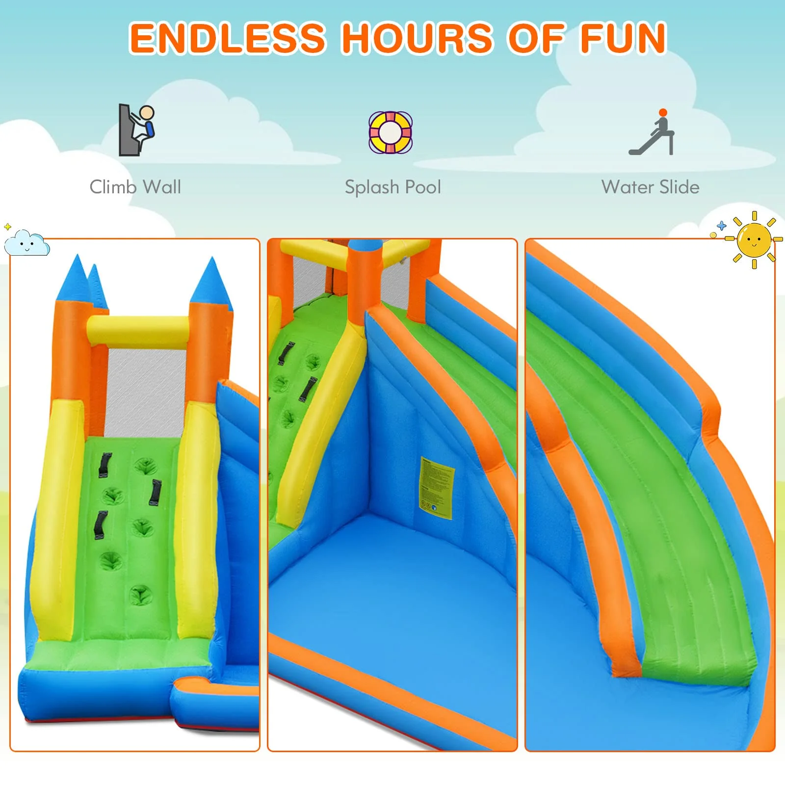 HONEY JOY Inflatable Water Slide Bouncer, Children Wet & Dry Bounce House with Climbing Wall - Image 4