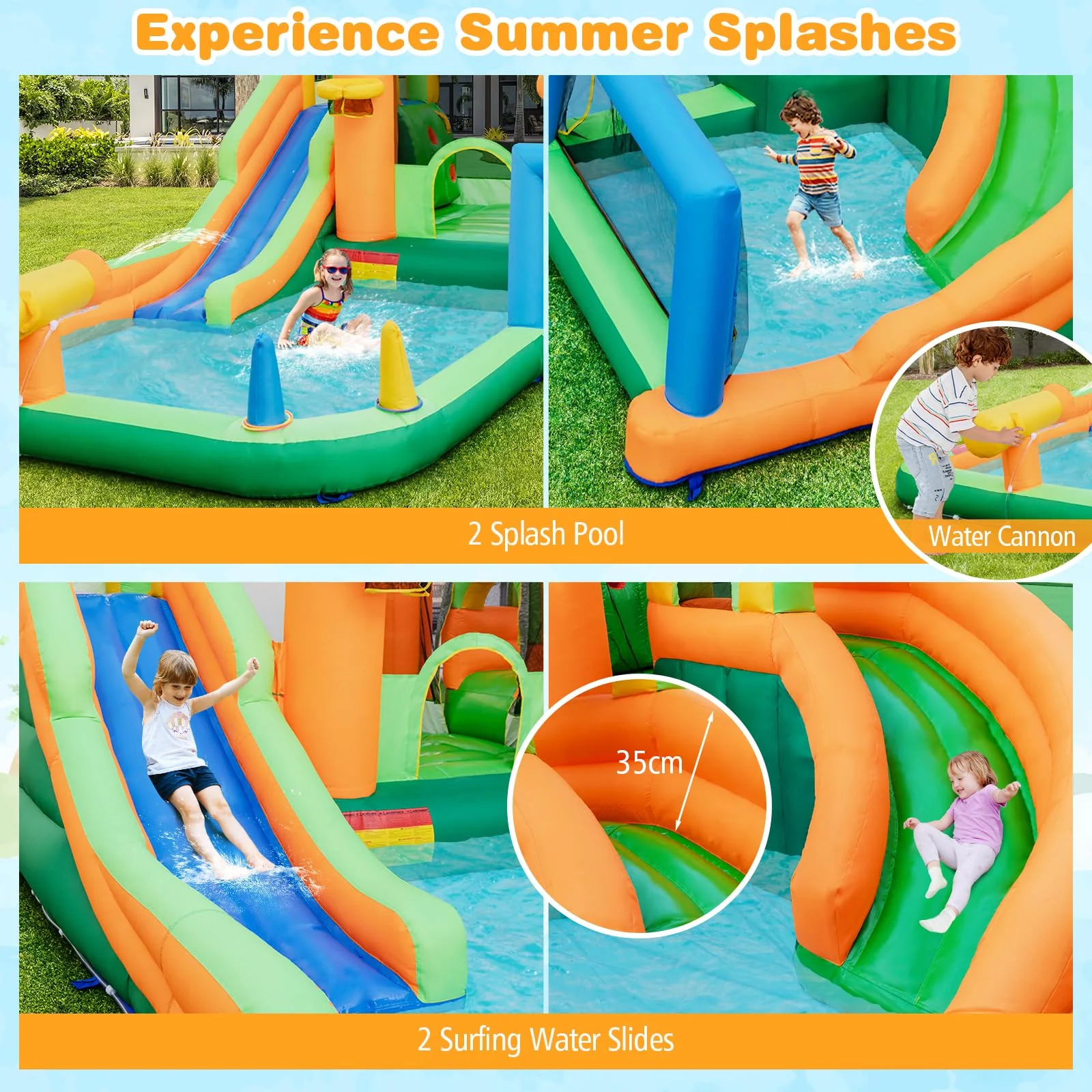 HONEY JOY Inflatable Water Slide, Kids Water Park w/Long Slides, Splash Pools, Climbing Wall, Water Gun - Image 10