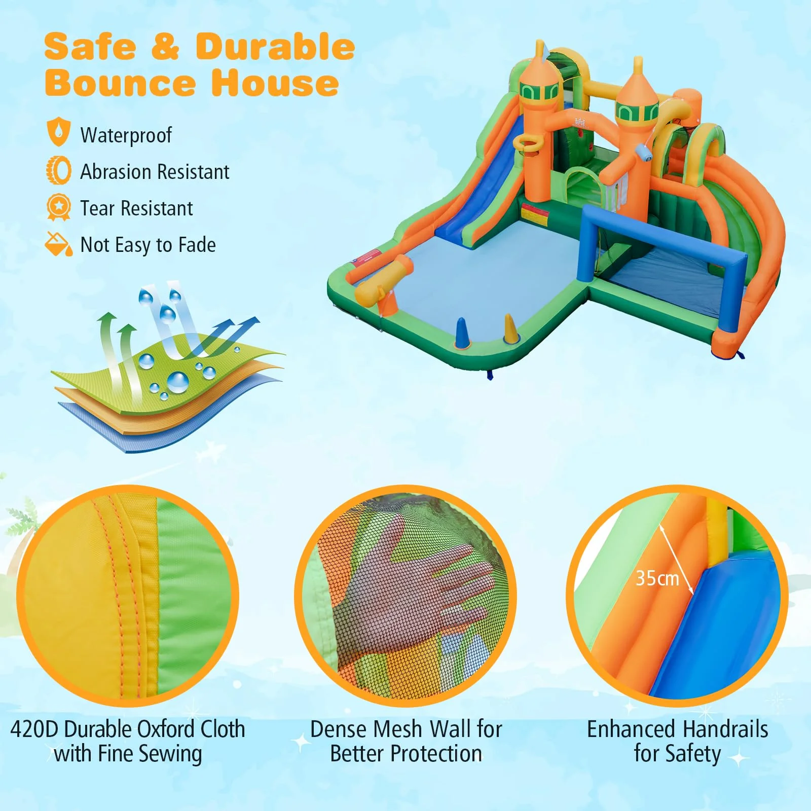 HONEY JOY Inflatable Water Slide, Kids Water Park w/Long Slides, Splash Pools, Climbing Wall, Water Gun - Image 5