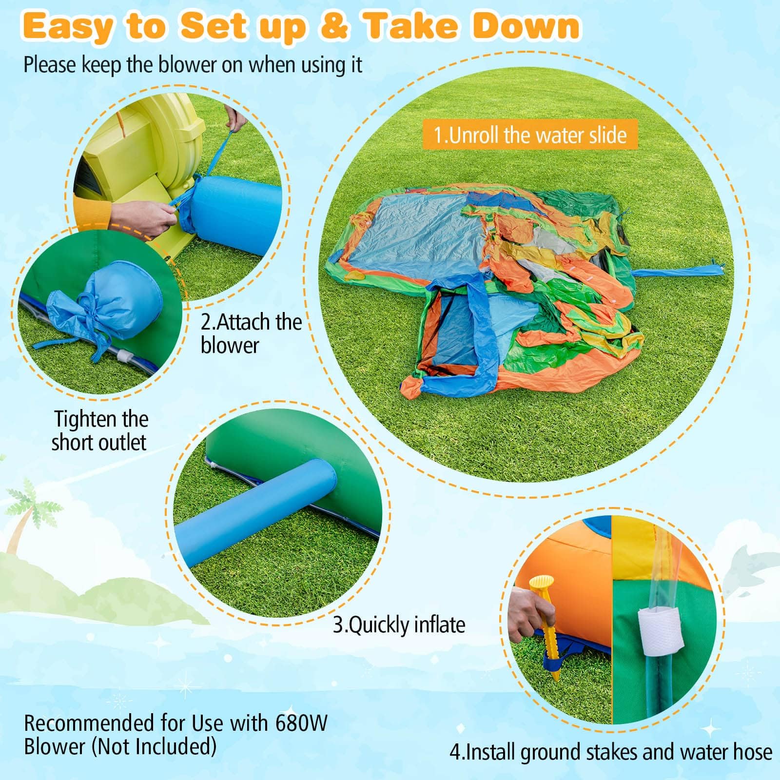 HONEY JOY Inflatable Water Slide, Kids Water Park w/Long Slides, Splash Pools, Climbing Wall, Water Gun - Image 6