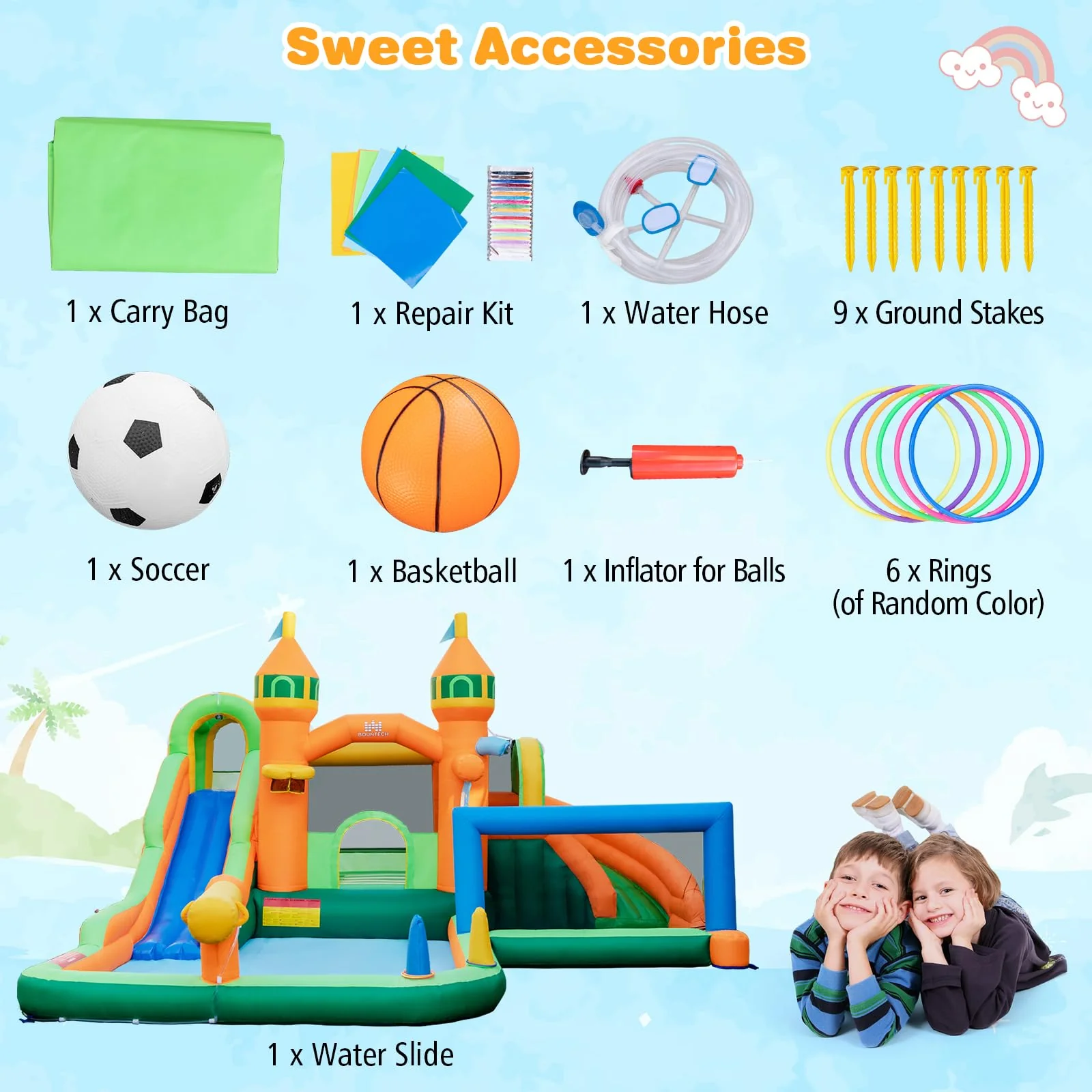 HONEY JOY Inflatable Water Slide, Kids Water Park w/Long Slides, Splash Pools, Climbing Wall, Water Gun - Image 8