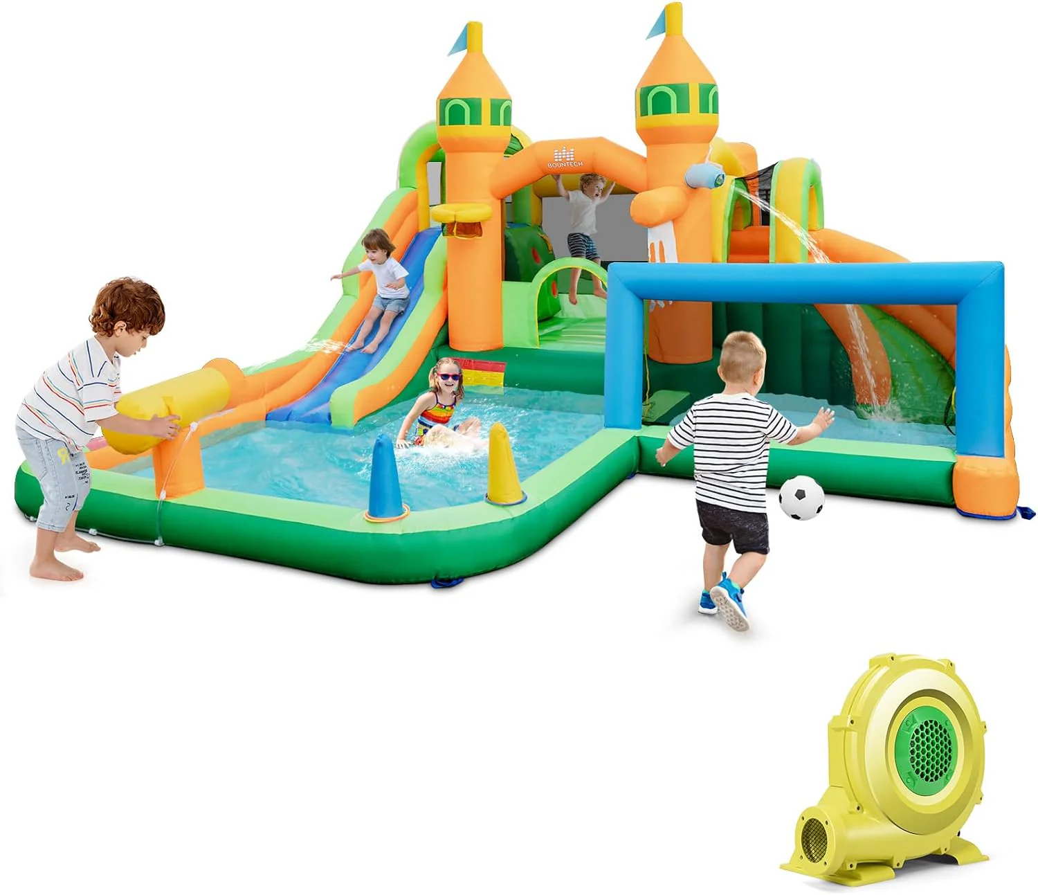 HONEY JOY Inflatable Water Slide, Kids Water Park w/Long Slides, Splash Pools, Climbing Wall, Water Gun - Image 9