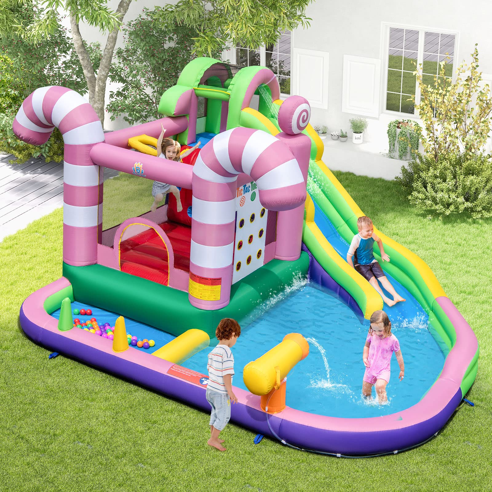 HONEY JOY Inflatable Water Slide, Wet Dry Inflatable Water Park Jumping Castle - Image 2