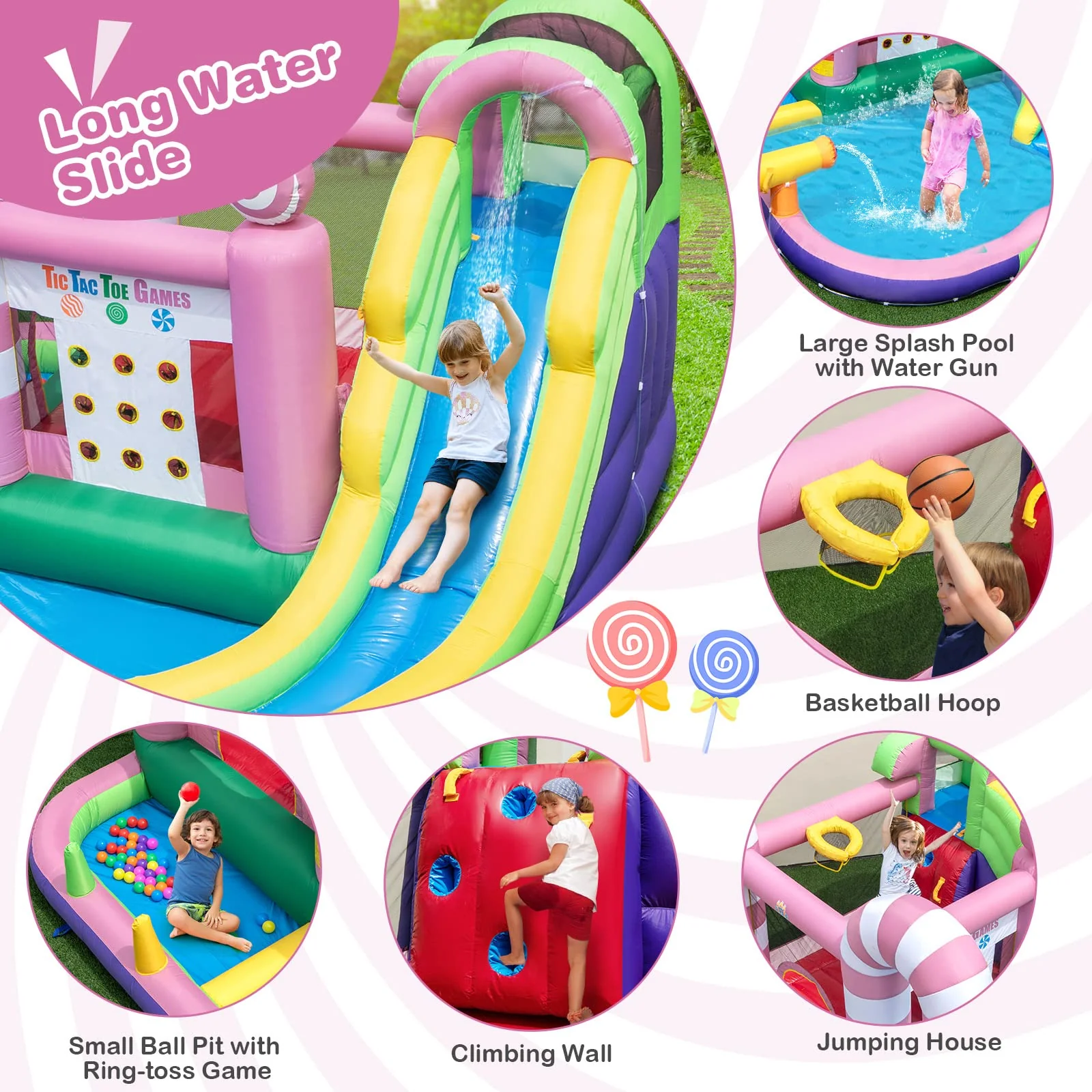 HONEY JOY Inflatable Water Slide, Wet Dry Inflatable Water Park Jumping Castle - Image 3
