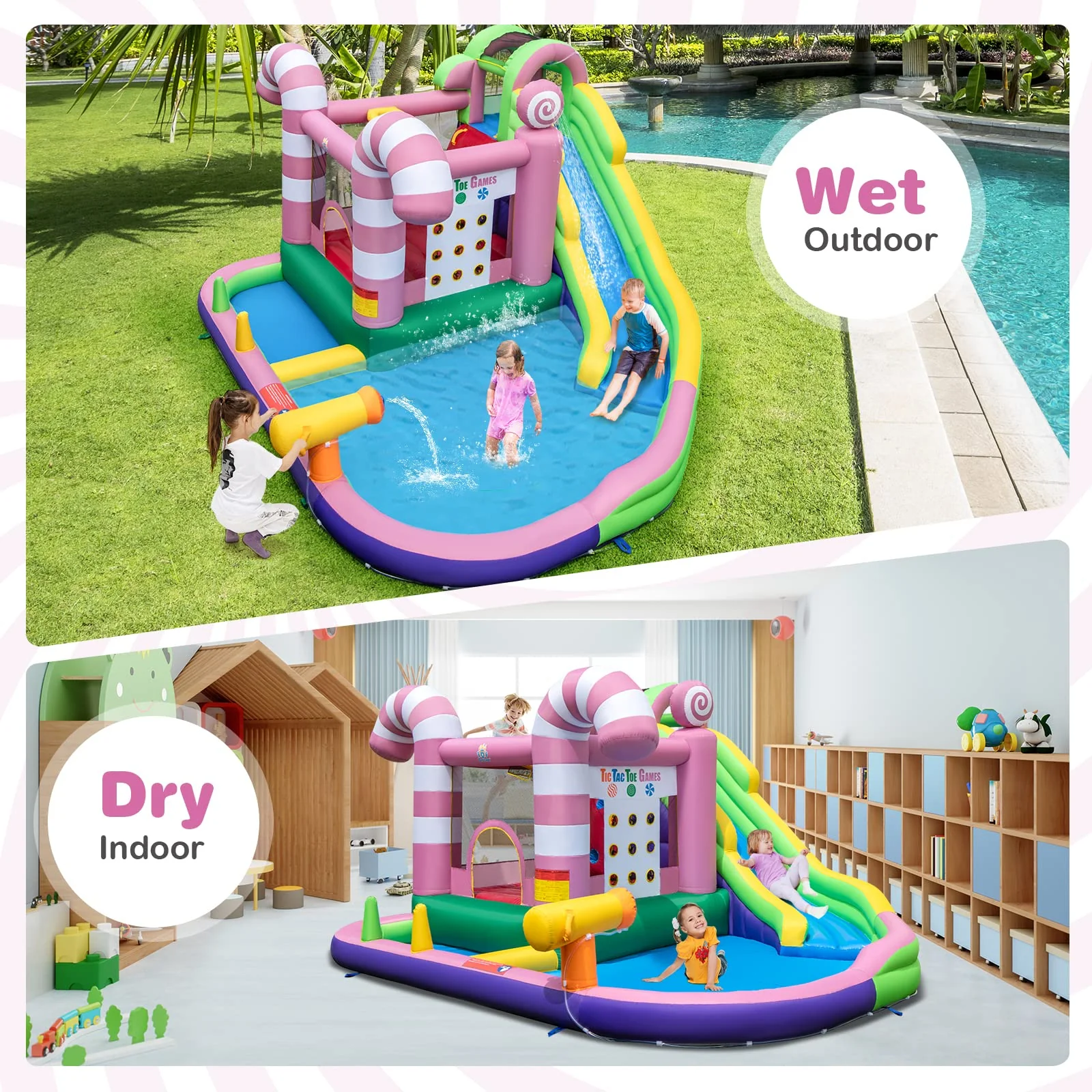 HONEY JOY Inflatable Water Slide, Wet Dry Inflatable Water Park Jumping Castle - Image 6