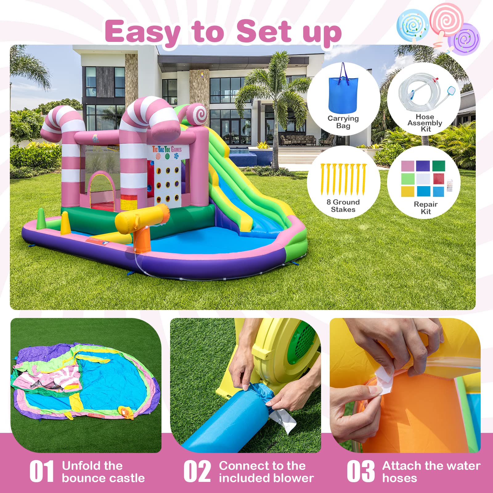 HONEY JOY Inflatable Water Slide, Wet Dry Inflatable Water Park Jumping Castle - Image 9