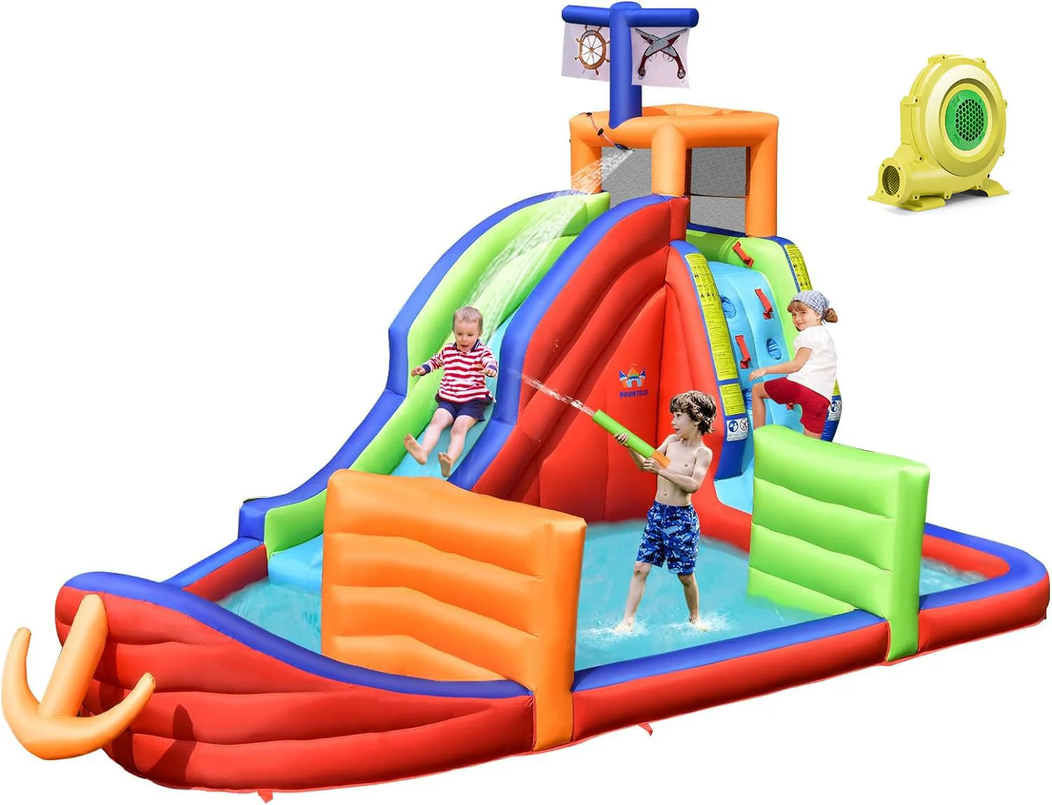 HONEY JOY Inflatable Waterslide, 6-in-1 Pirate Ship Bounce House