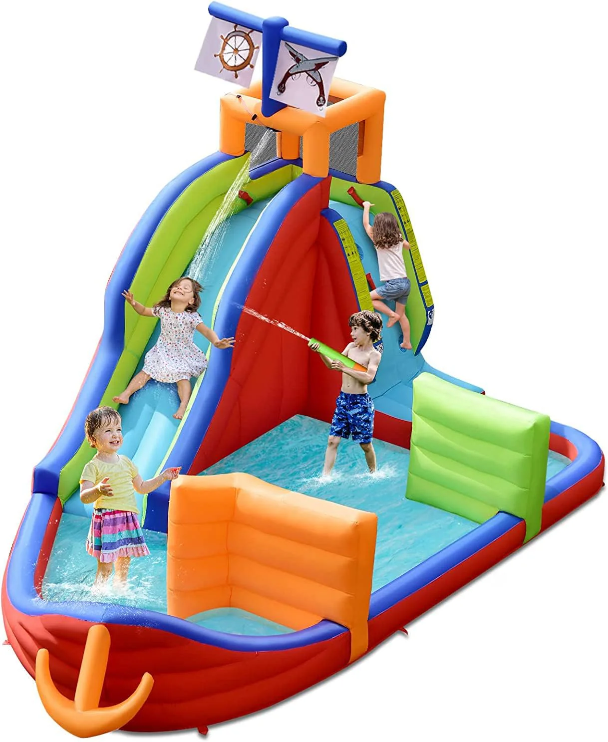 HONEY JOY Inflatable Waterslide, 6-in-1 Pirate Ship Bounce House - Image 10