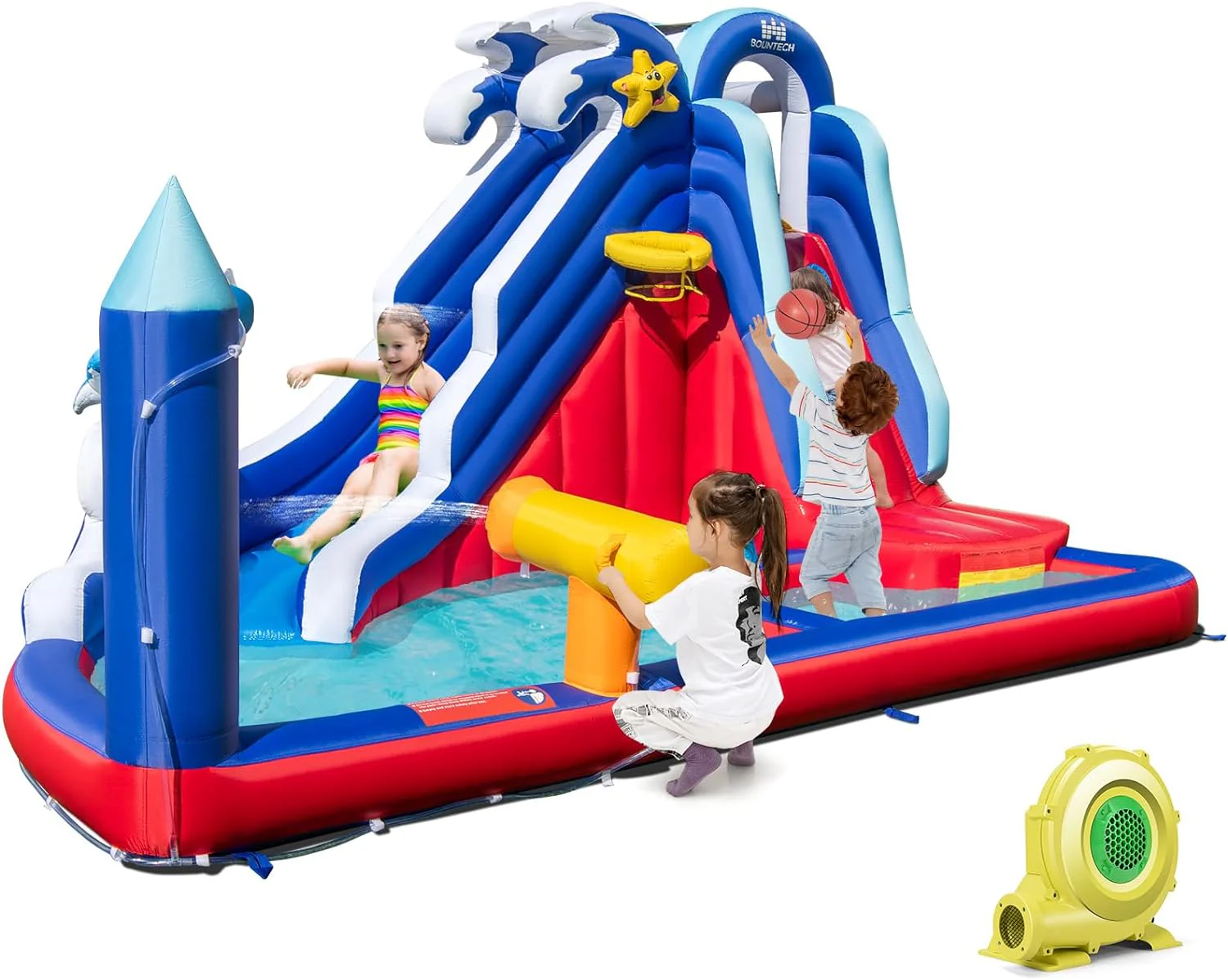HONEY JOY Inflatable Waterslide, 6-in-1 Pirate Ship Bounce House - Image 11