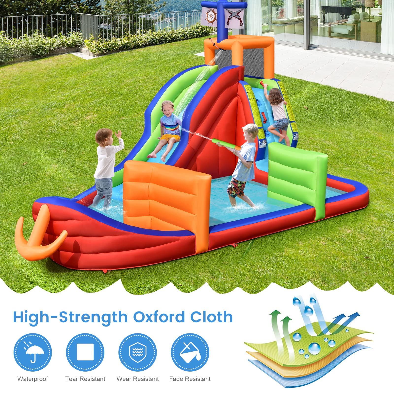 HONEY JOY Inflatable Waterslide, 6-in-1 Pirate Ship Bounce House - Image 2