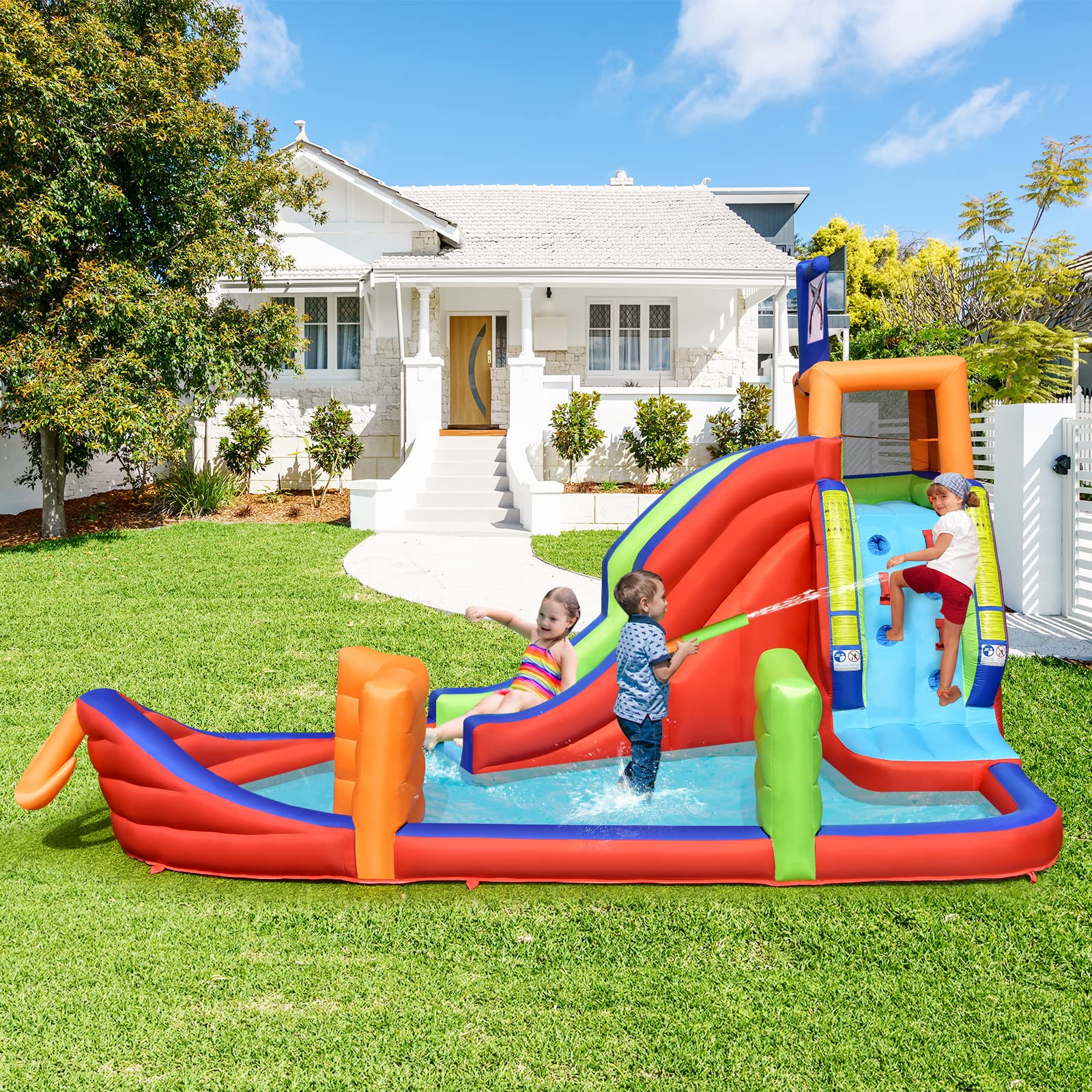 HONEY JOY Inflatable Waterslide, 6-in-1 Pirate Ship Bounce House - Image 3