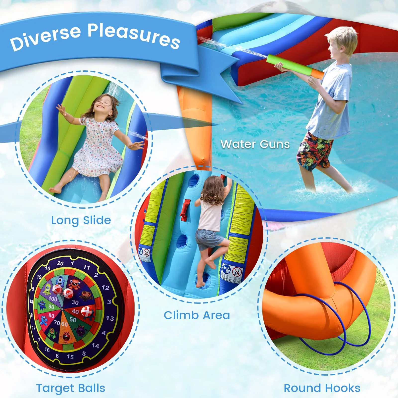 HONEY JOY Inflatable Waterslide, 6-in-1 Pirate Ship Bounce House - Image 4