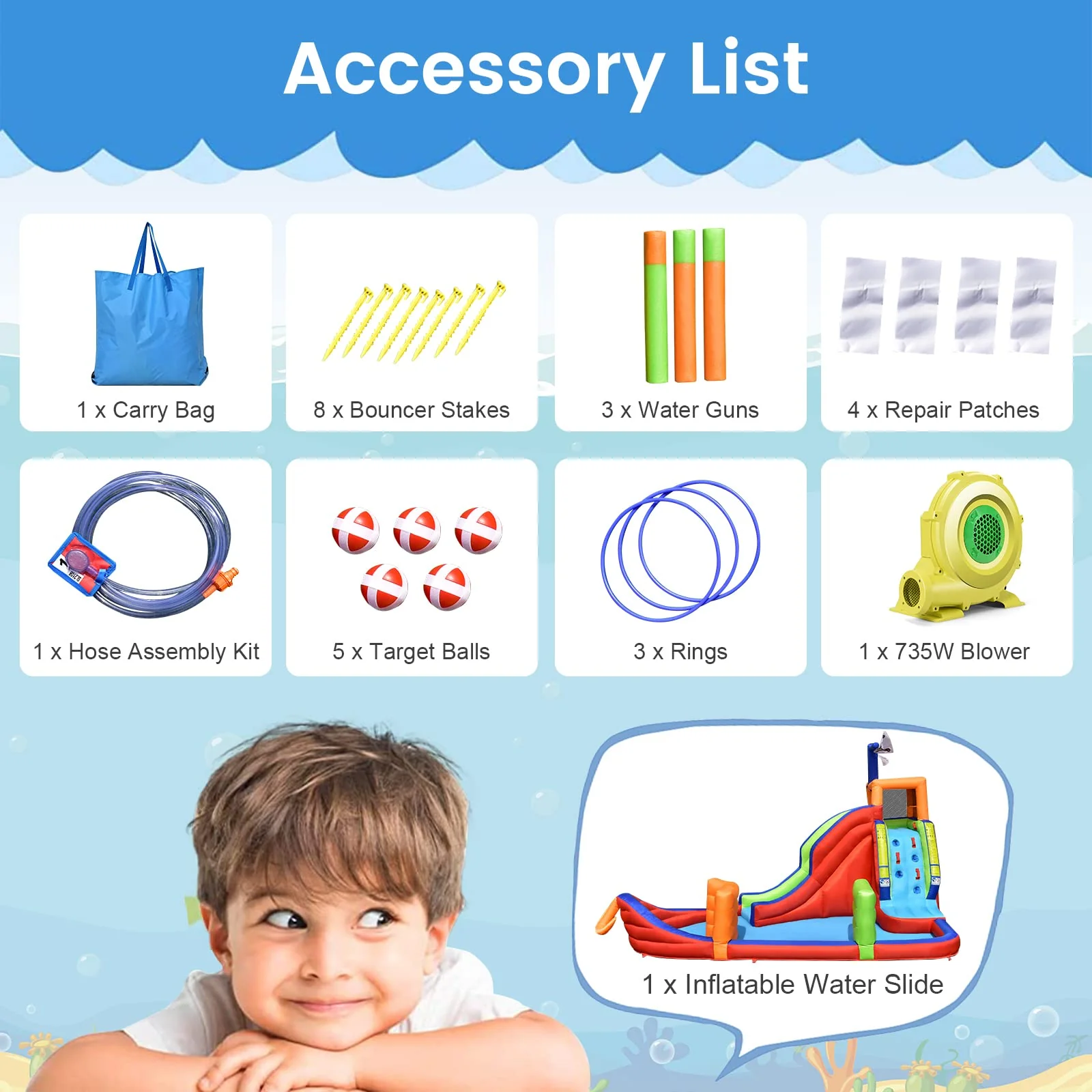 HONEY JOY Inflatable Waterslide, 6-in-1 Pirate Ship Bounce House - Image 6