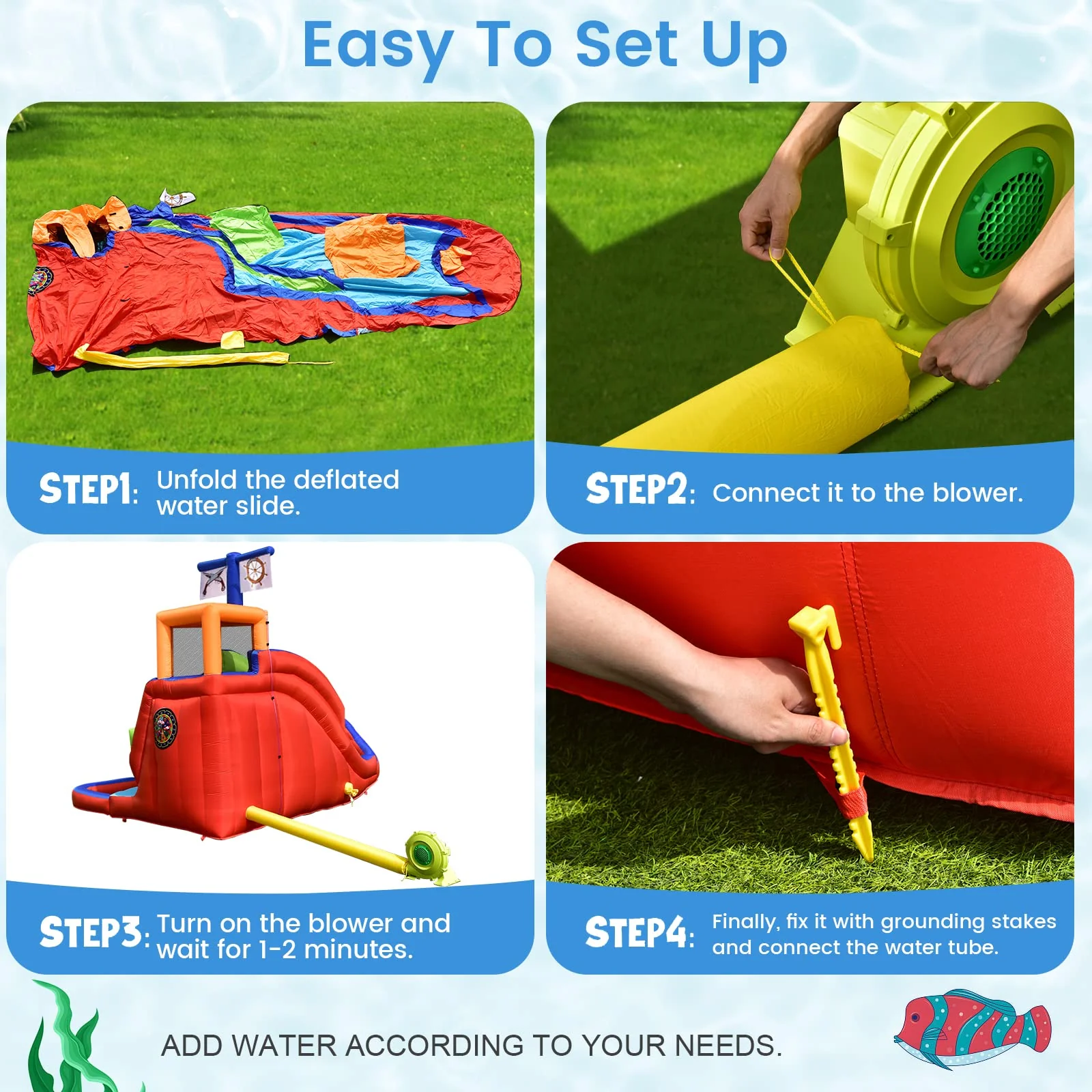 HONEY JOY Inflatable Waterslide, 6-in-1 Pirate Ship Bounce House - Image 7