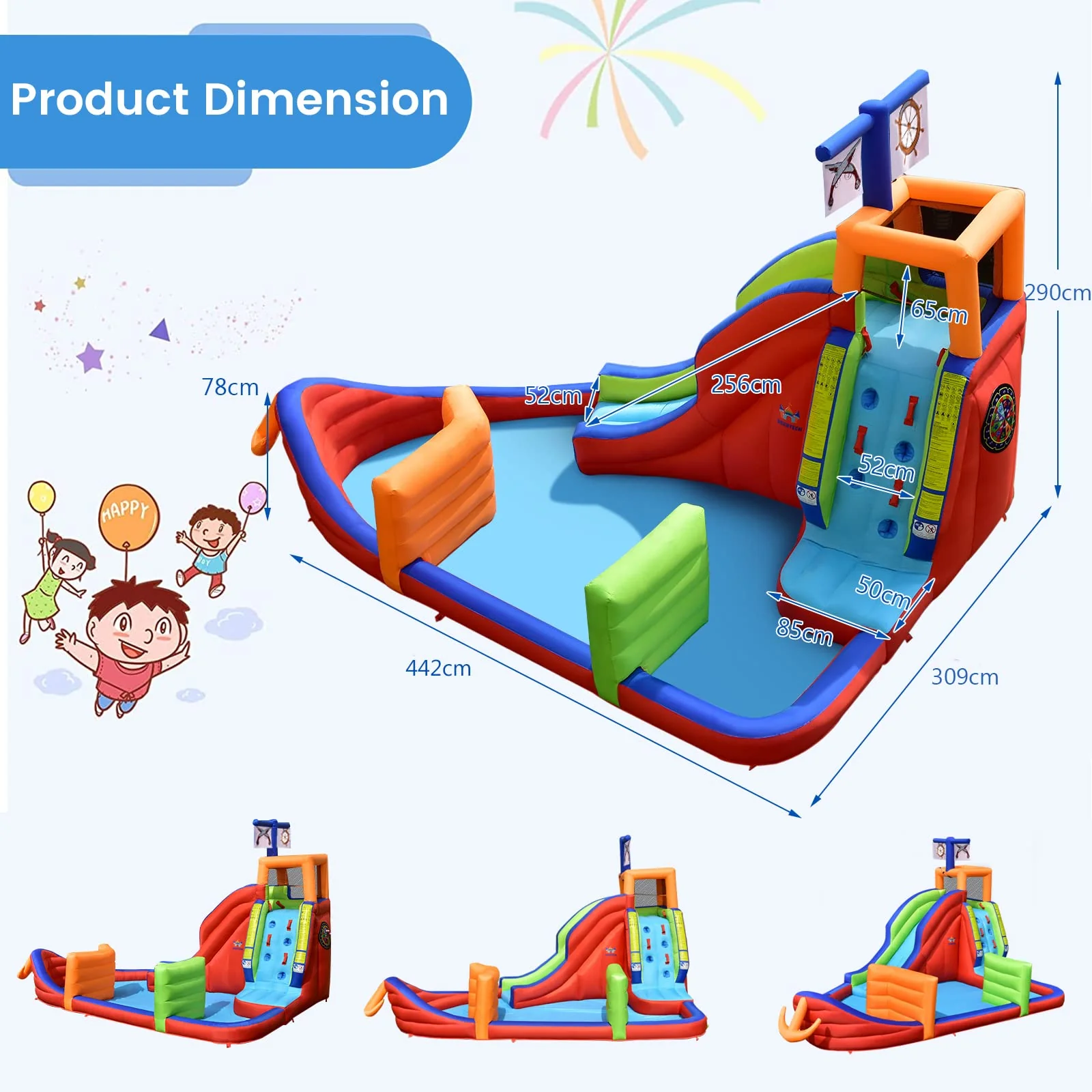 HONEY JOY Inflatable Waterslide, 6-in-1 Pirate Ship Bounce House - Image 8