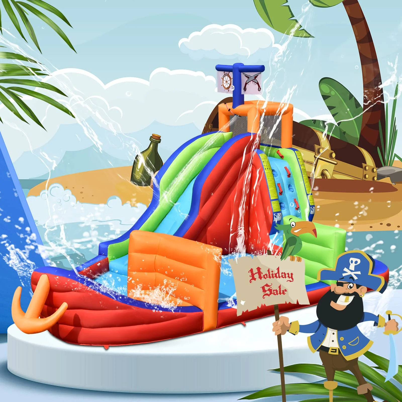 HONEY JOY Inflatable Waterslide, 6-in-1 Pirate Ship Bounce House - Image 9