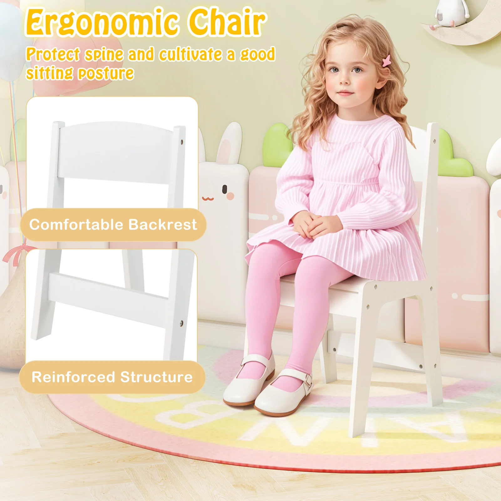 HONEY JOY Kid’s Art Table & Chair Set, Toddler Craft Wooden Drawing Desk with Paper Roll - Image 4