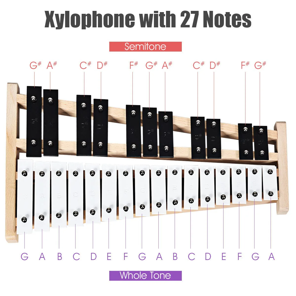 HONEY JOY Kids 27-Note Glockenspiel Xylophone, Glockenspiel Xylophone for Toddlers w/27 Metal Keys, Percussion Instrument - Image 4